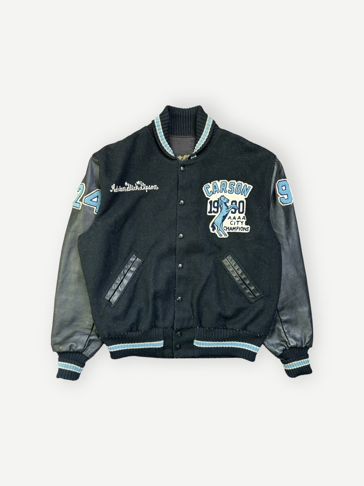 image of 90's Varsity Jacket Usa Albion Award Leather in Black, Men's (Size Large)