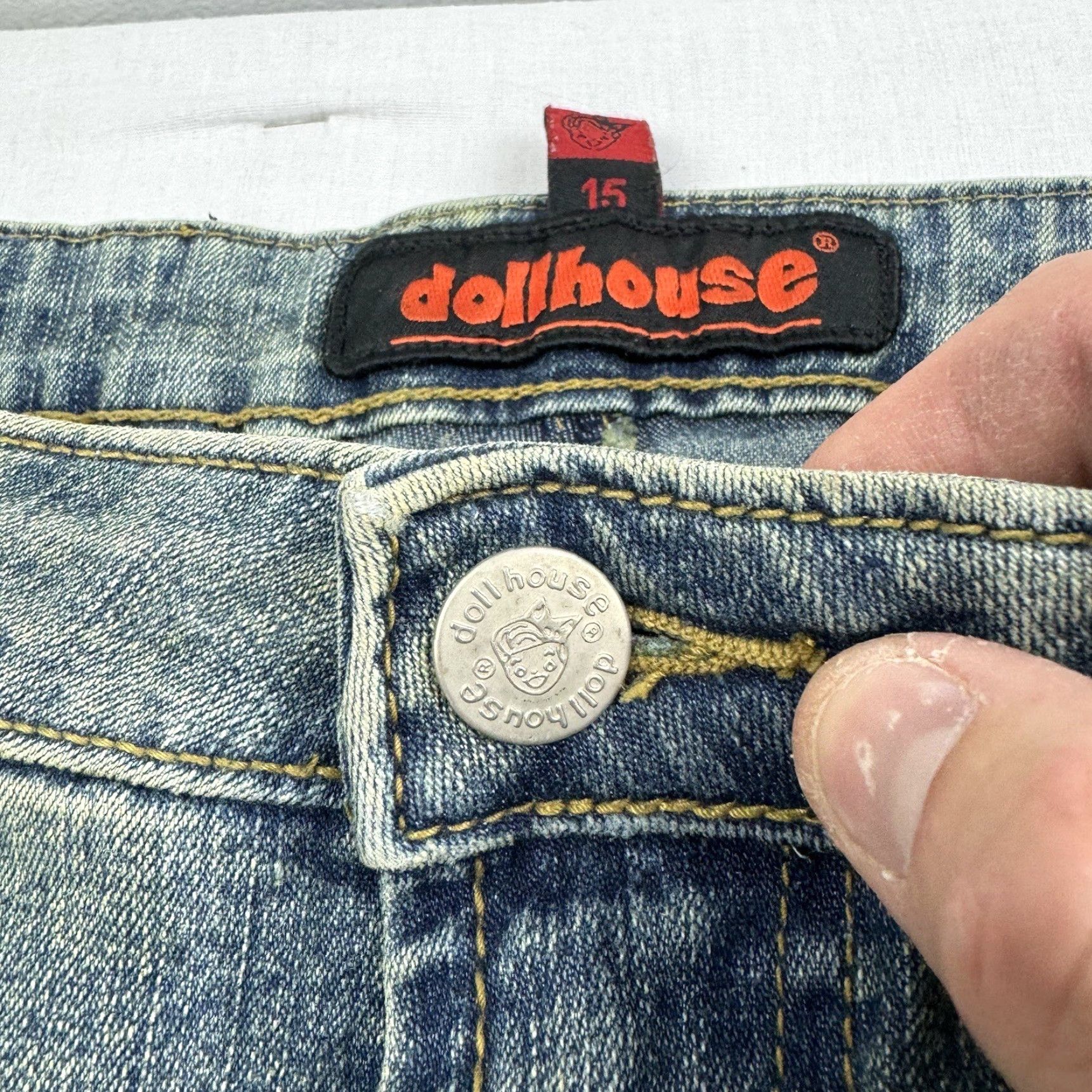 Vintage VINTAGE Dollhouse Women's Jeans Flared Mid Rise 15 Blue Grunge Y2K Punk Skater Size 36" / US 14 / IT 50 - 5 Thumbnail