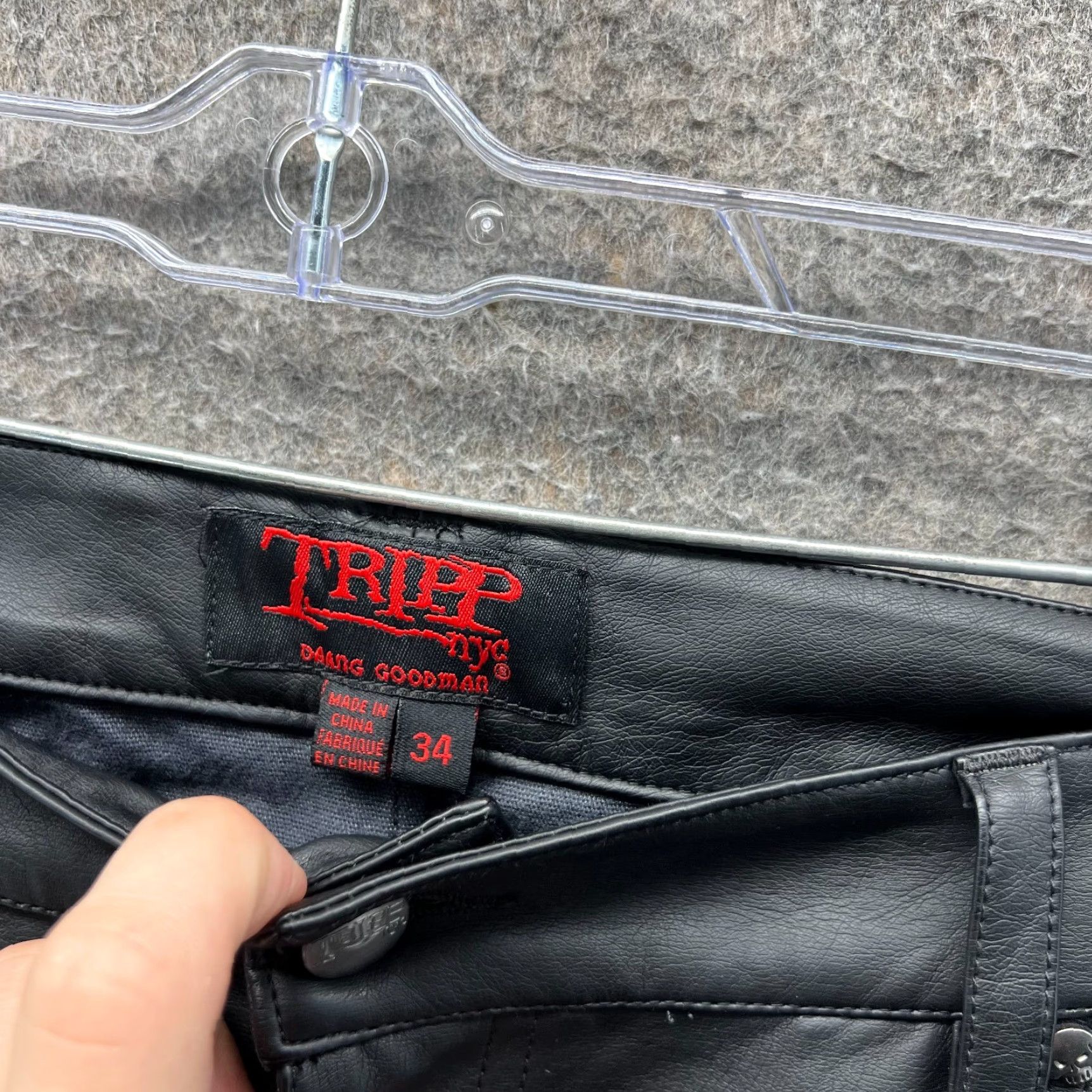Trippen VINTAGE Tripp NYC Pants Men 34 Black Faux Leather Punk Goth Slim Rock Daang Goodman Y2K Size US 34 / EU 50 - 7 Thumbnail