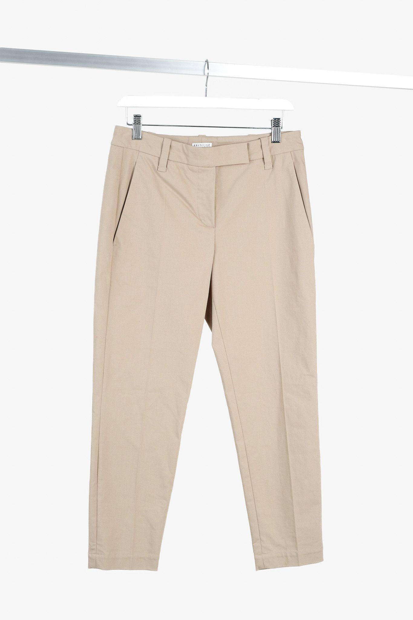 Brunello Cucinelli Brunello Cucinelli Taupe Cotton-Blend Straight-Leg Trousers Size 27" / US 4 / IT 40 - 1 Thumbnail