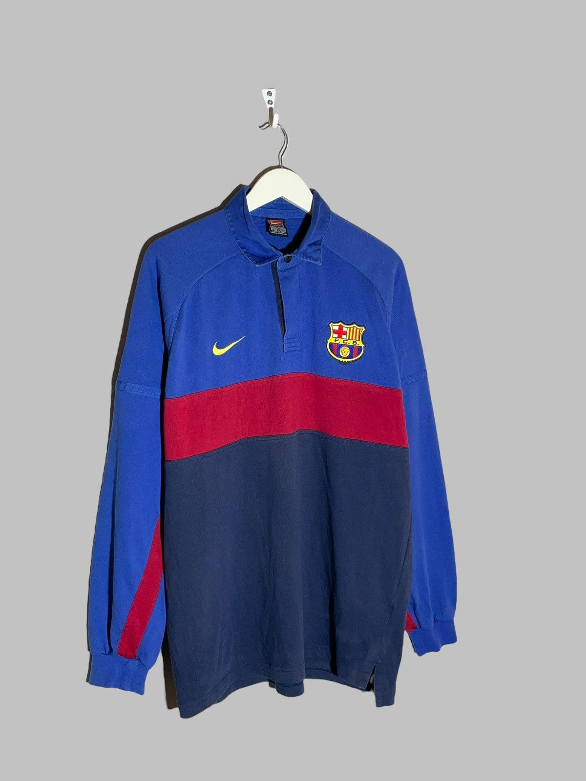 Nike × Vintage FC Barcelona Vintage Nike Swoosh 90’s Y2K Hype Long Sleeve Size US XL / EU 56 / 4 - 2 Thumbnail