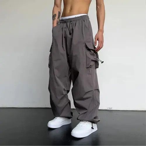image of Vintage Streetwear Hip Hop Grey Parachute Pants, Men's (Size 32)