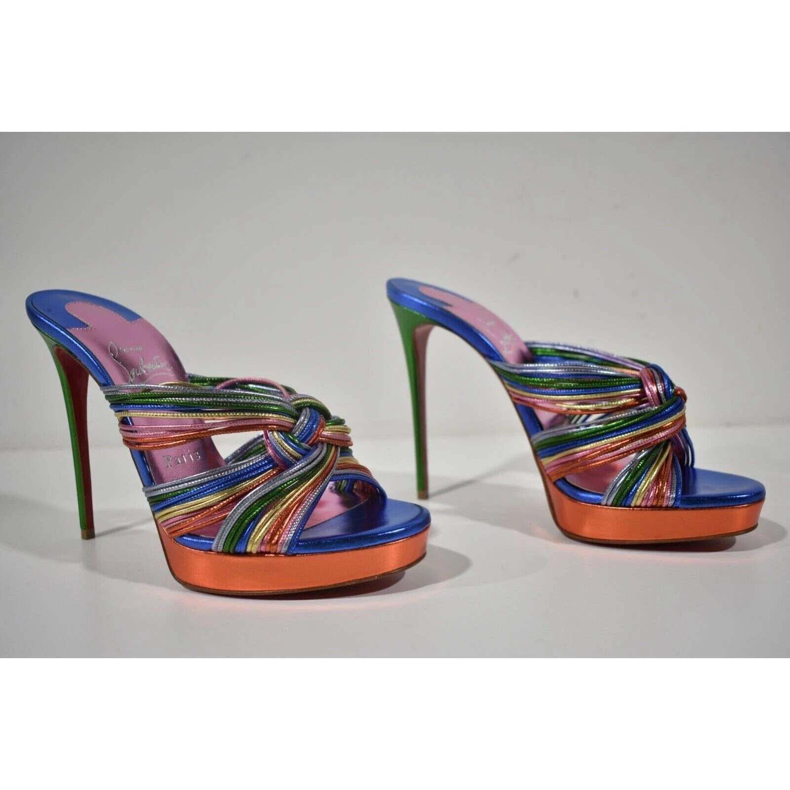 Christian Louboutin Multitaski Alta 120 Multicolor Backless Sandal Heel Pump 37 Size US 7 / IT 37 - 4 Thumbnail
