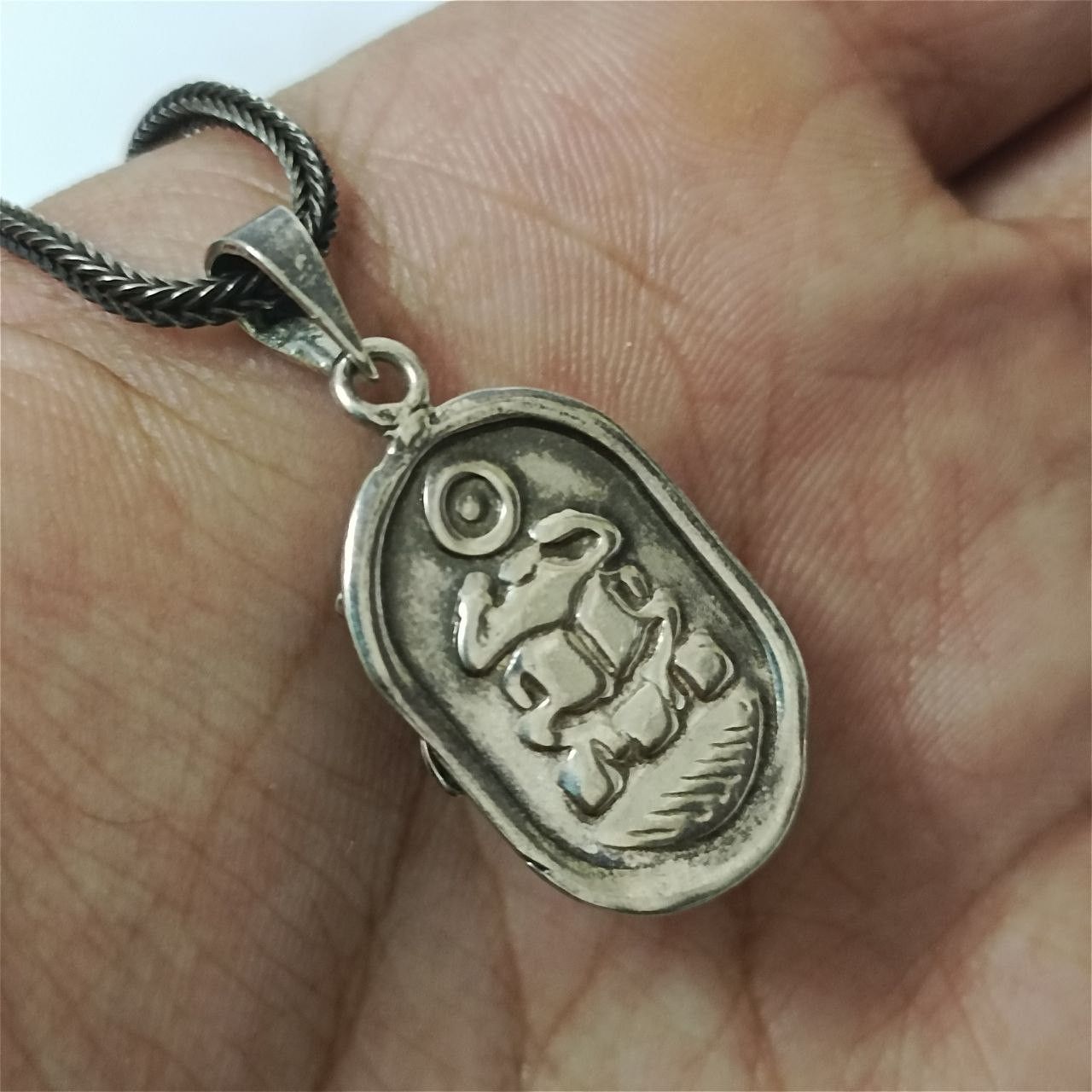 Sterling Silver 925 Silver Scarab Pendant, Egyptian Style, Antique Size ONE SIZE - 7 Thumbnail
