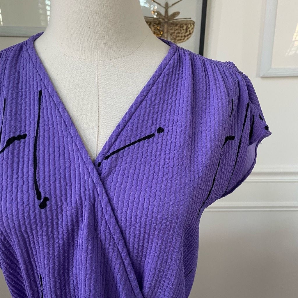 Vintage Vintage 80s Sue Brett Purple Black Cross Front Dress Abstrac Size M / US 6-8 / IT 42-44 - 2 Thumbnail