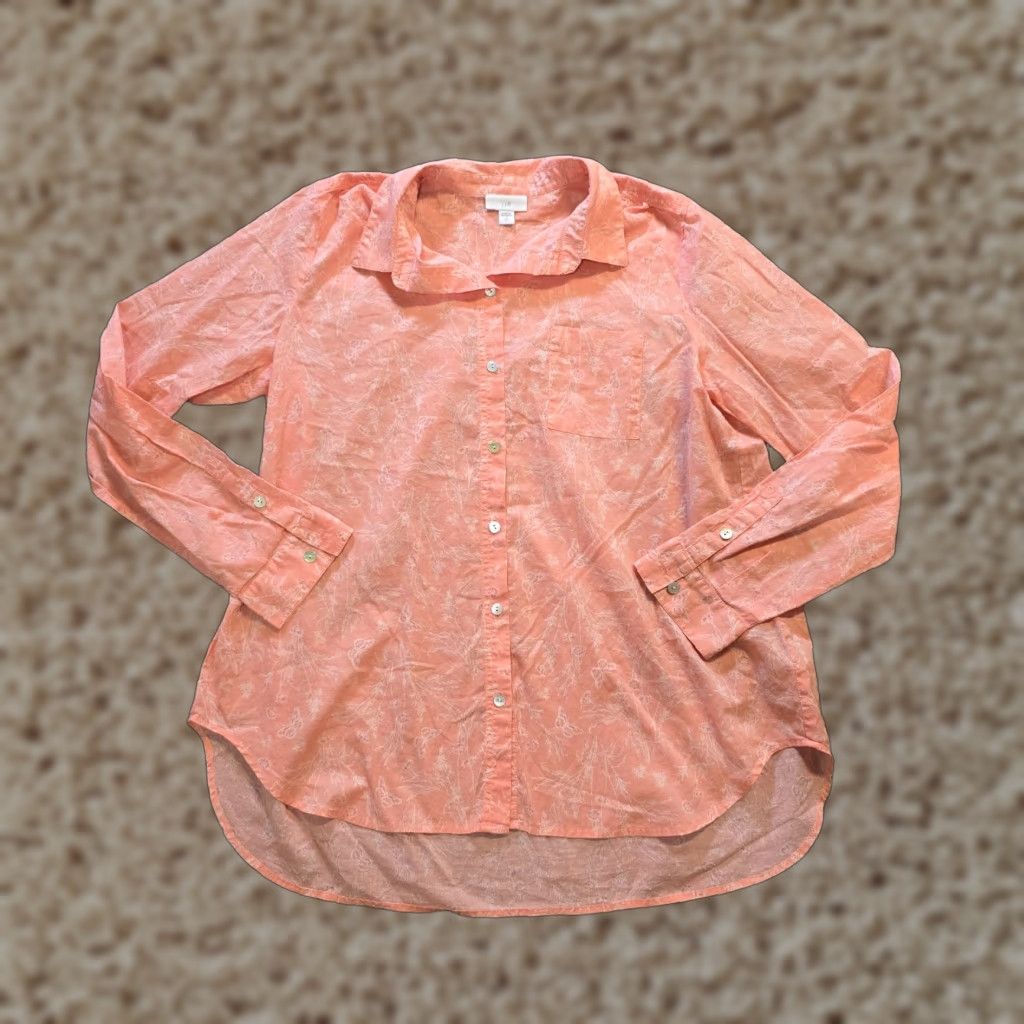 J. Jill J. Jill Top Womens Medium Tall Pink Floral Butterfly Button Long Sleeve Casual Shirt Size M / US 6-8 / IT 42-44 - 1 Thumbnail