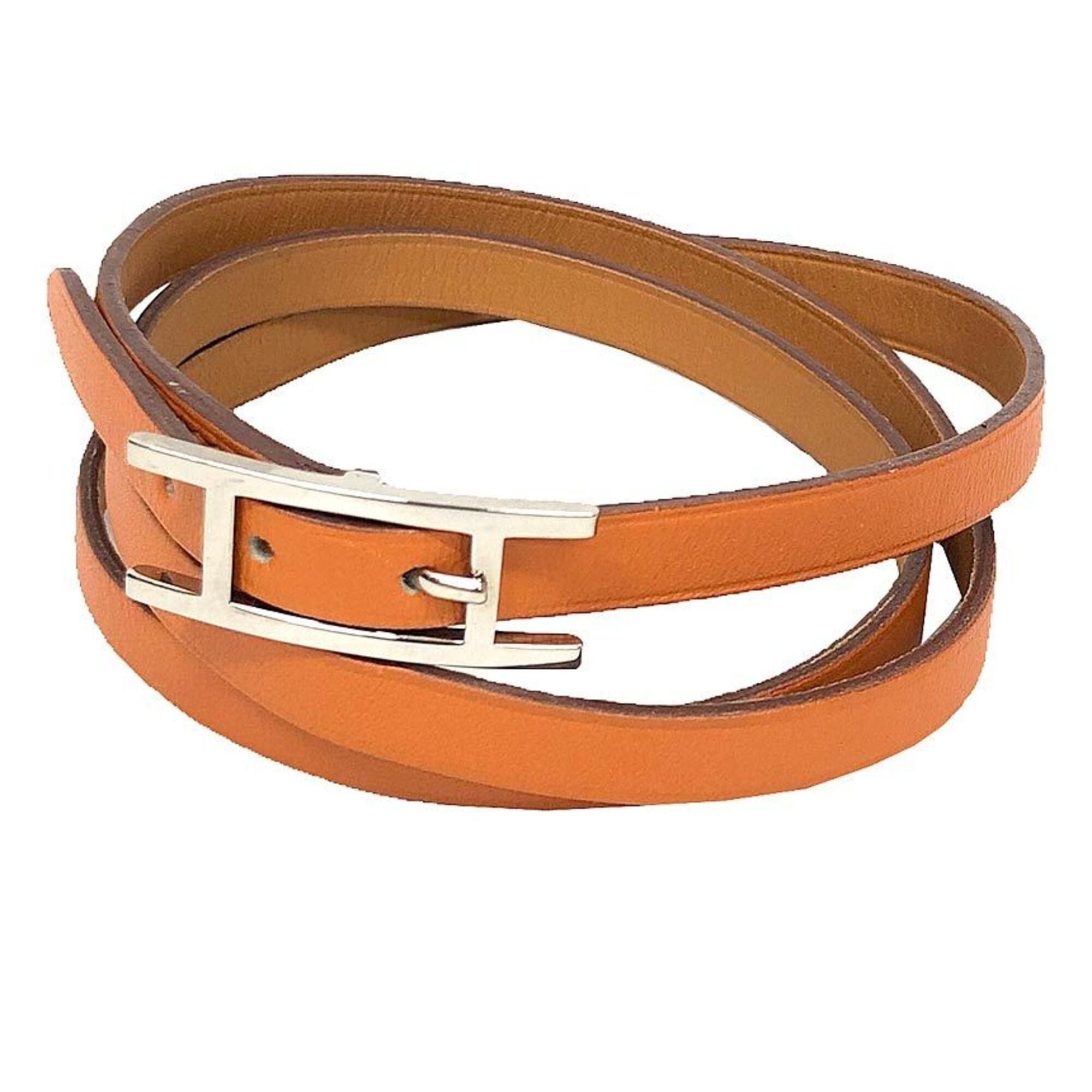 Hermes Hermes Api3 Bracelet, Medium Size, Leather Long Bracelet/Choker, Orange x Camel, with □ N Stamp Size ONE SIZE - 1 Thumbnail