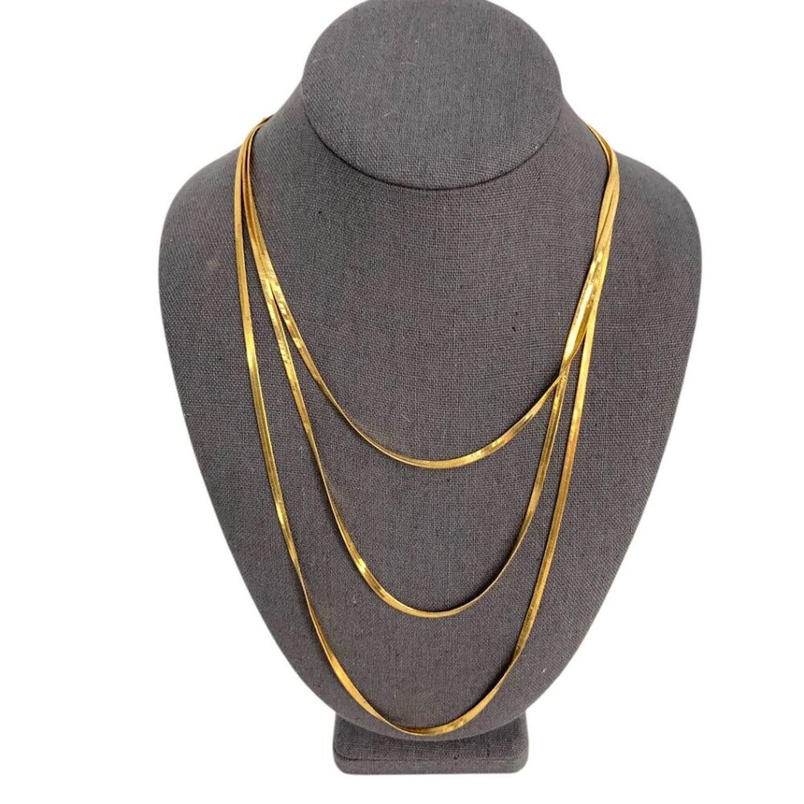 Other Triple Strand Gold Tone Layered Herringbone Necklace Size ONE SIZE - 1 Thumbnail