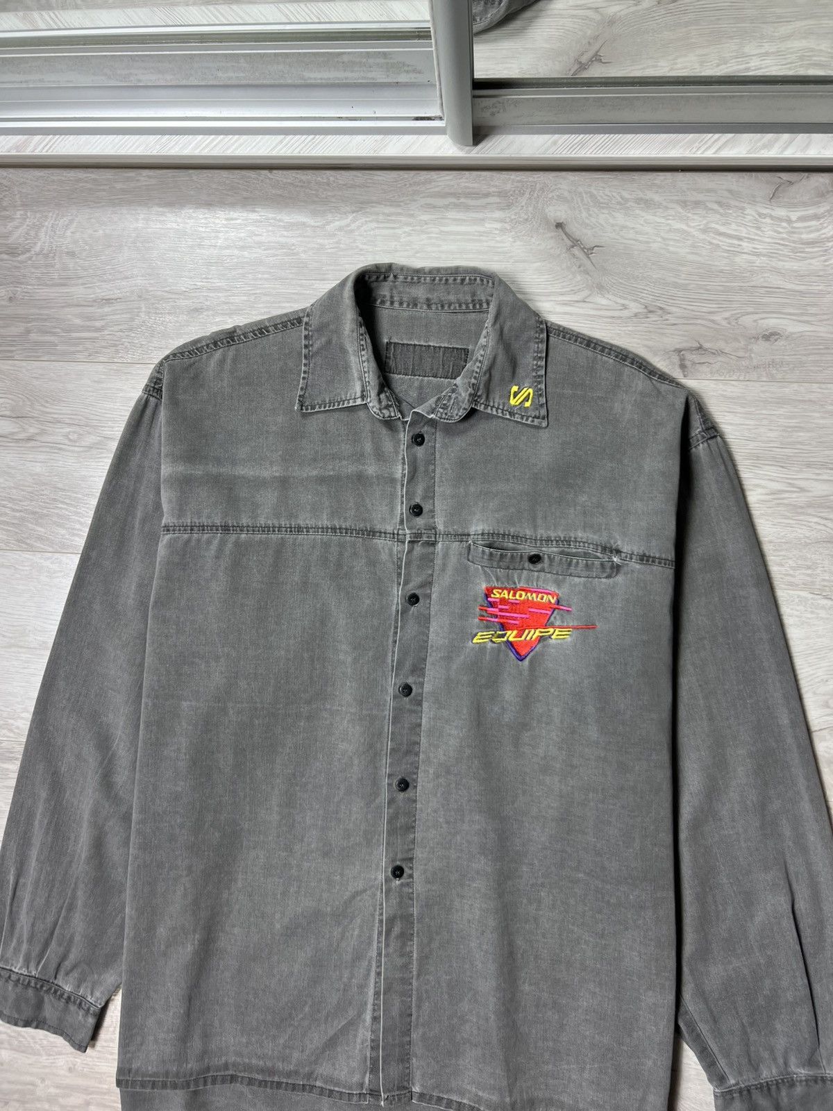 Salomon Vintage Equipe by Salomon Button Shirt Faded Grey Overshirt Size US L / EU 52-54 / 3 - 3 Thumbnail