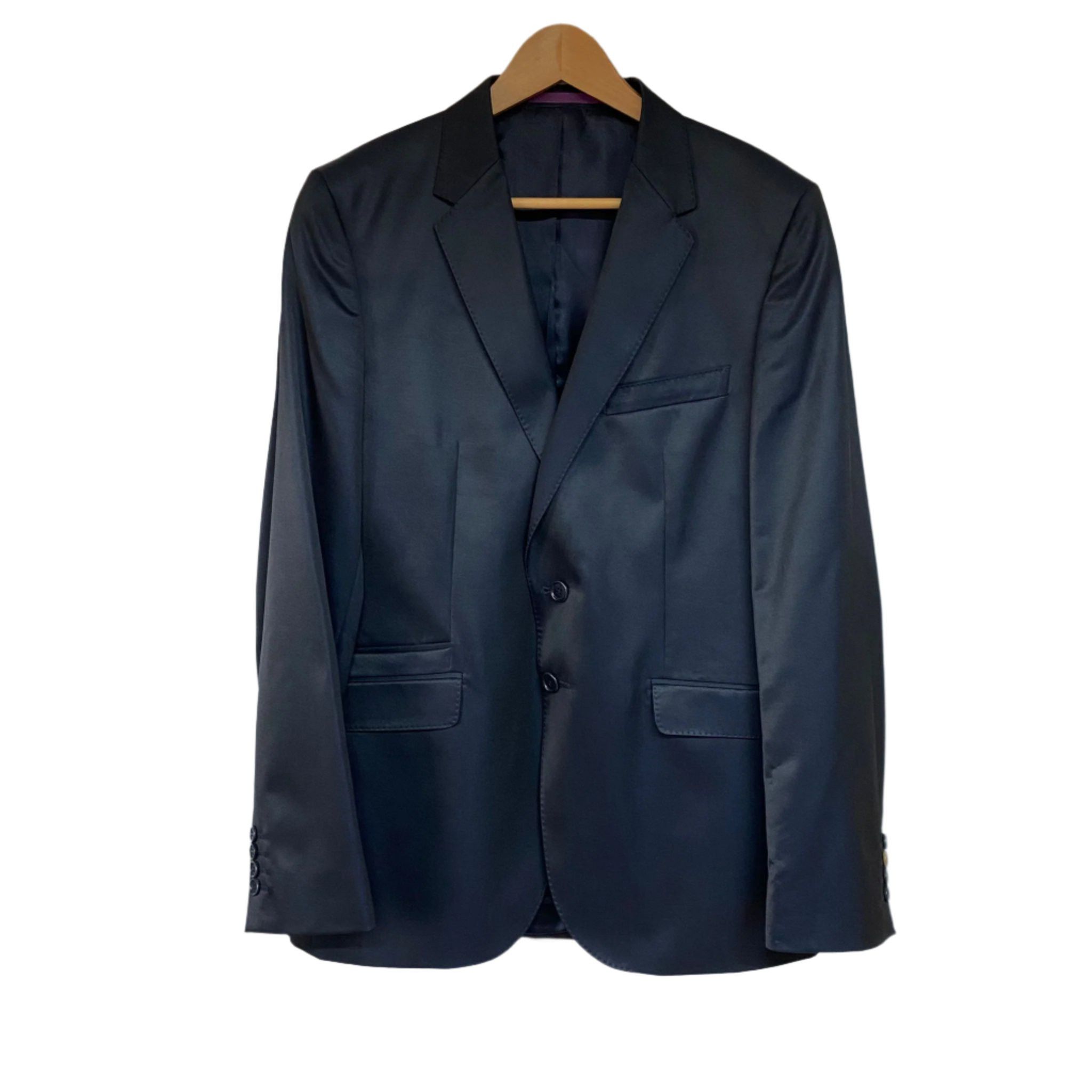 Paul Smith Black Viscose-Wool Satin 2-Button Blazer Size 50R - 1 Thumbnail