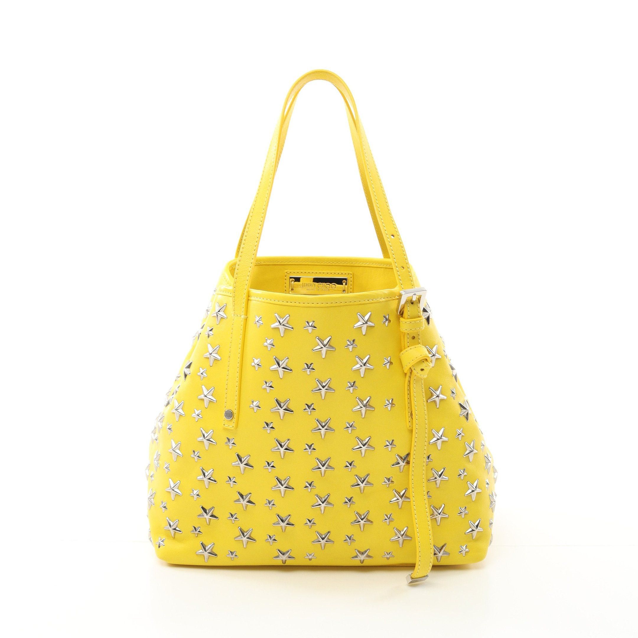 Jimmy Choo Sasha S Handbag Tote Bag Leather Yellow Star Studs, Women's