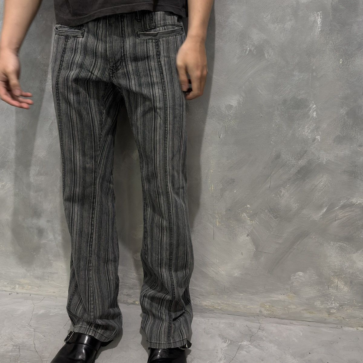 Tete Homme 2000s Tete Homme Flared Stripe Pants Size US 31 - 1 Thumbnail