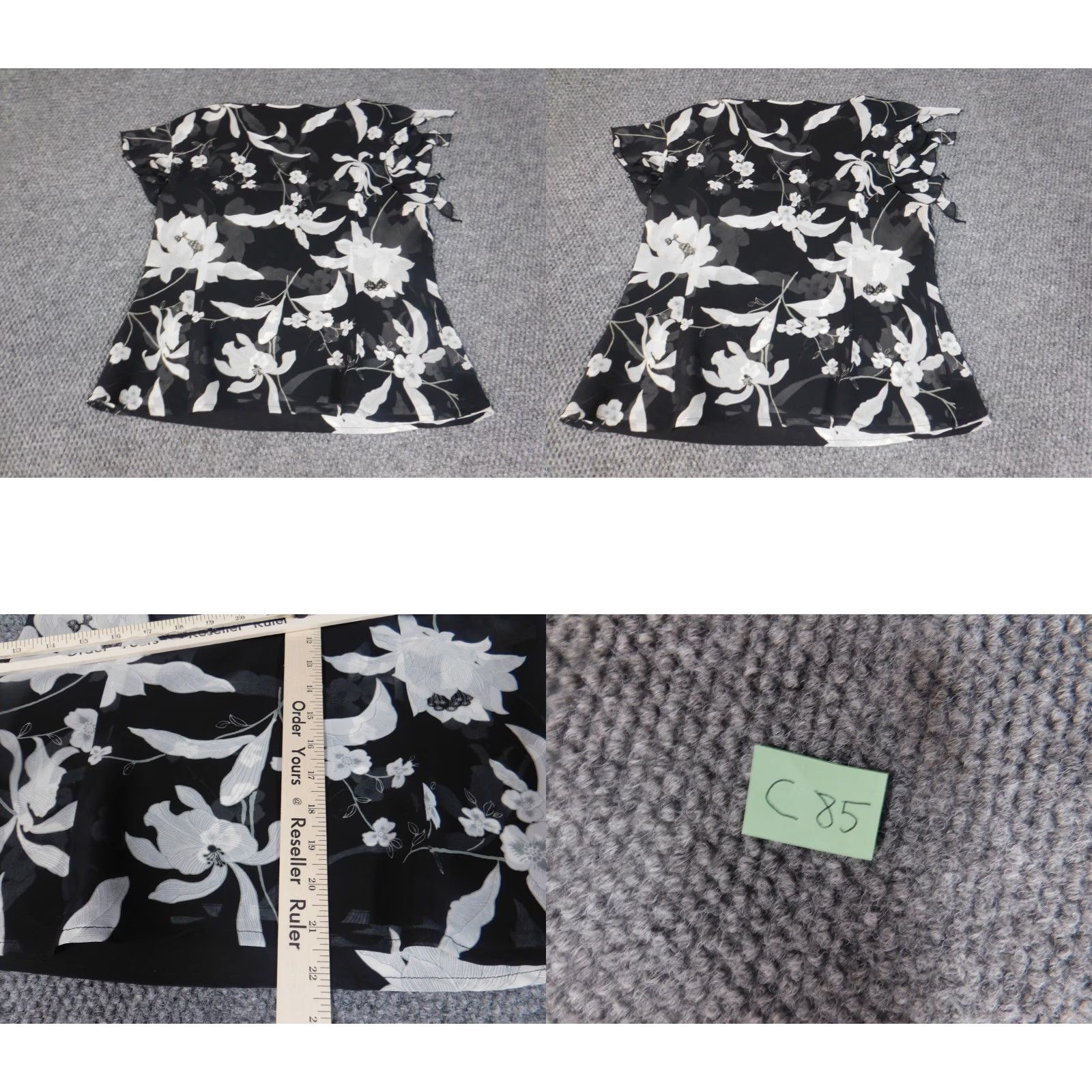 Vintage Nine & Co Womens Blouse 12 Black Floral Short Sleeve Round Neck Pullover Casual Polyester Rayon Classic/Basic Stretch Women Blouse Size XL / US 12-14 / IT 48-50 - 8 Thumbnail