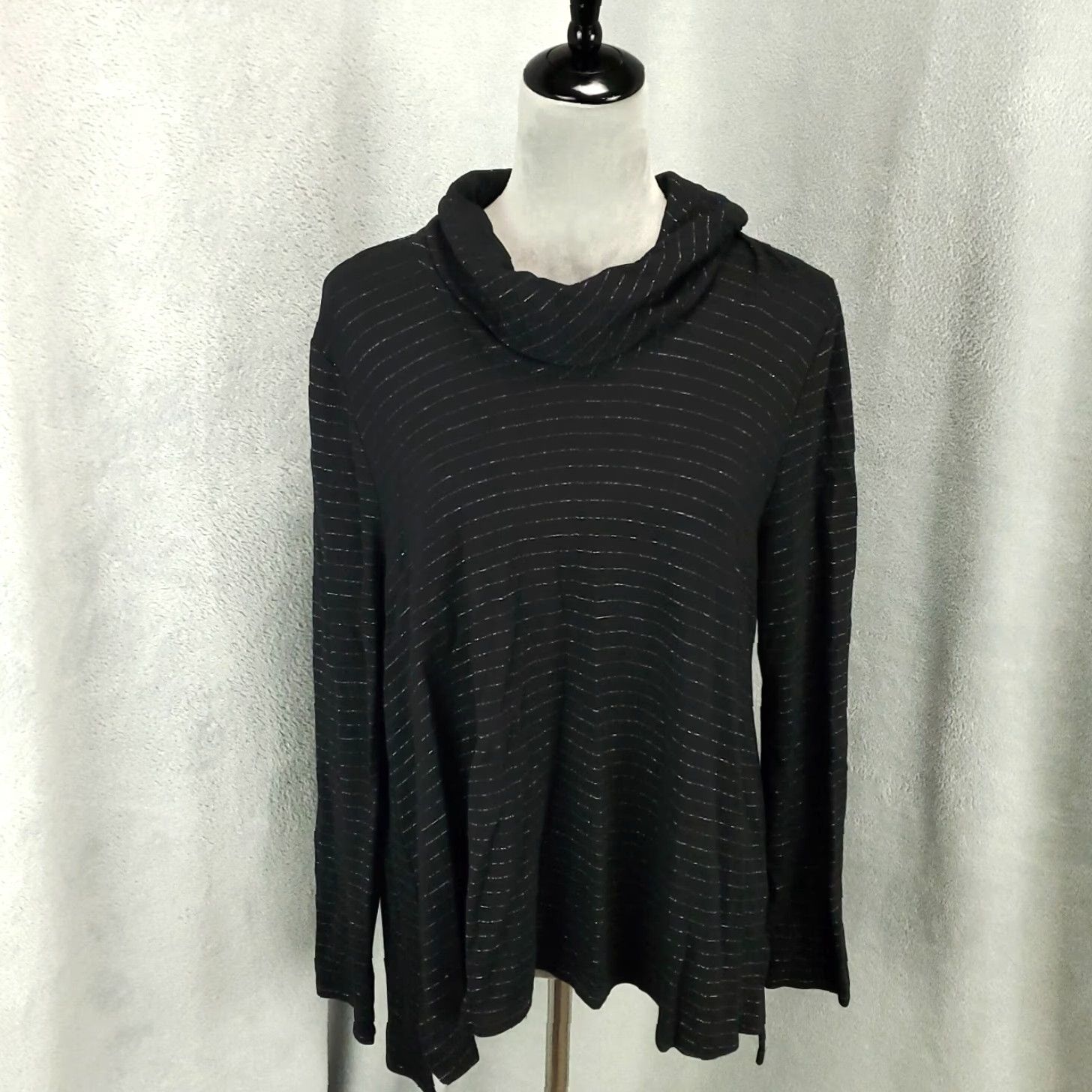 J. Jill J. Jill Top Blouse Womens Large Black Silver Striped Cowl Neck Pullover Wearever Tunic Casual Shirt Size L / US 10 / IT 46 - 2 Thumbnail