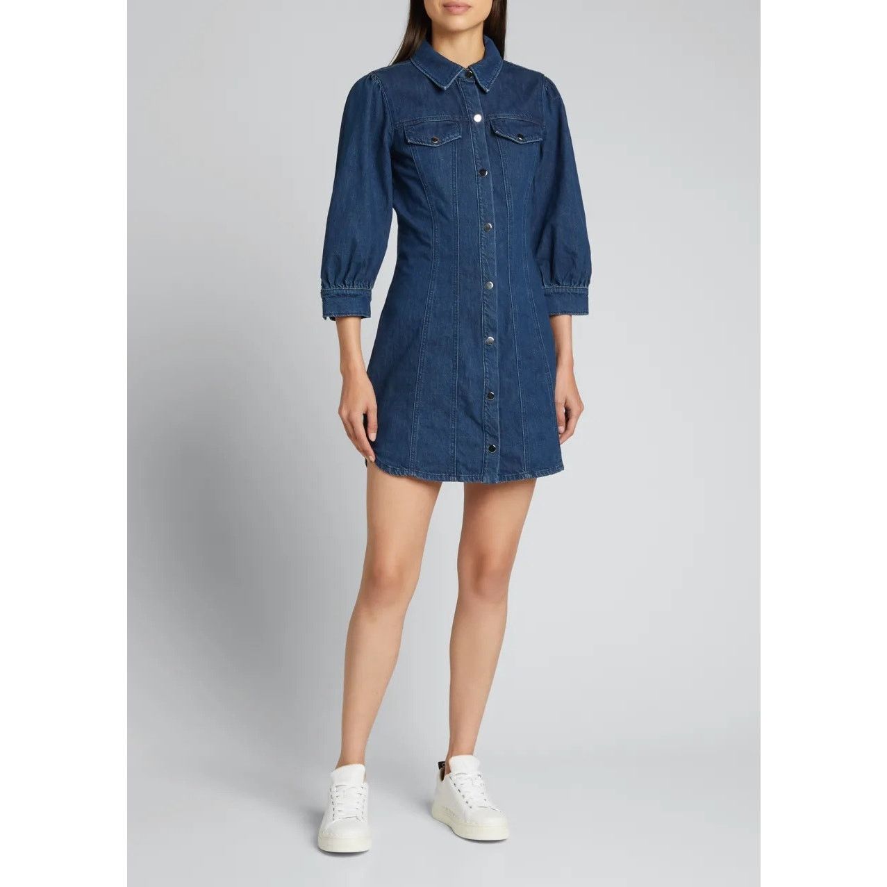 Veronica Beard Evalyn Denim Puff Sleeve Shirt Dress