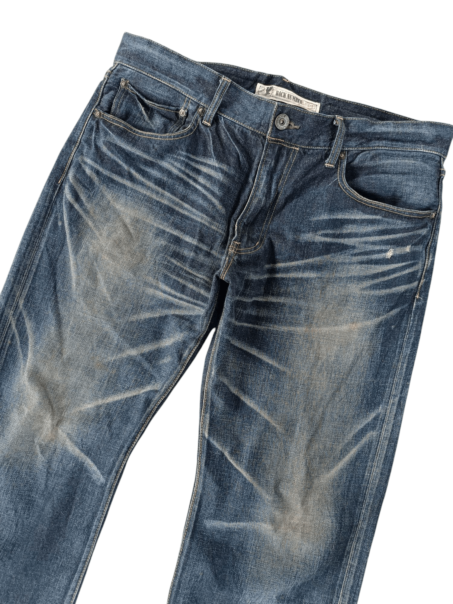 Japanese Brand BACK NUMBER DISTRESSED WHISKERS FADED DENIM E245i Size US 38 / EU 54 - 1 Thumbnail