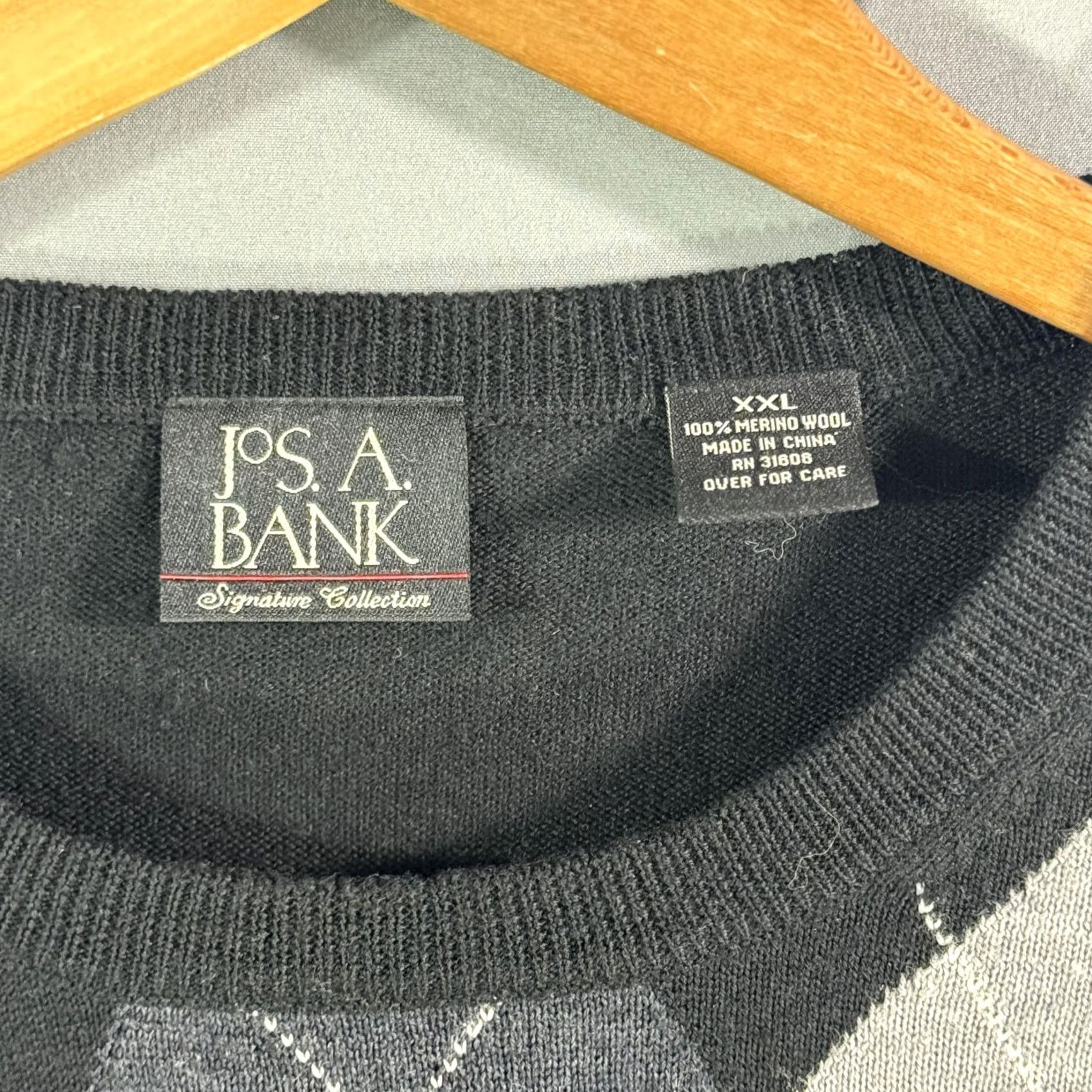Jos. A. Bank Jos A Bank Sweater Mens 2XL Black Gray Argyle Crewneck Merino Wool Pullover Size US XXL / EU 58 / 5 - 4 Thumbnail