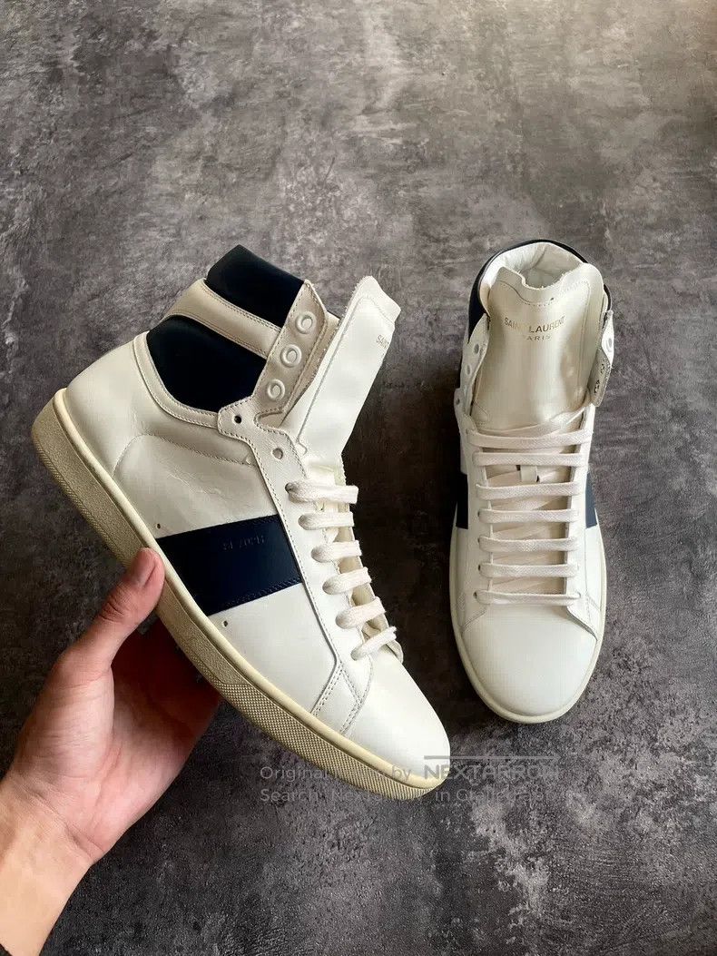 Saint Laurent Paris Saint Laurent Paris High Top Blue and White Patchwork Snea Size US 7 / EU 40 - 3 Thumbnail