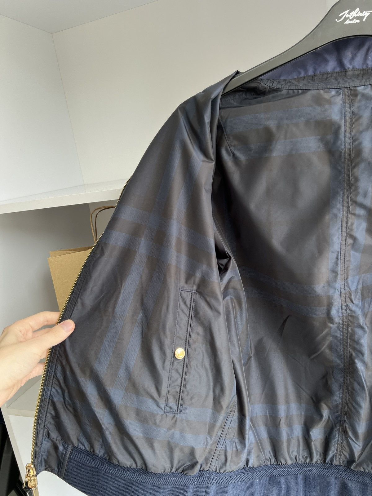 Vintage Burberry Blue Plaid Reversible Double-Zipper Jacket