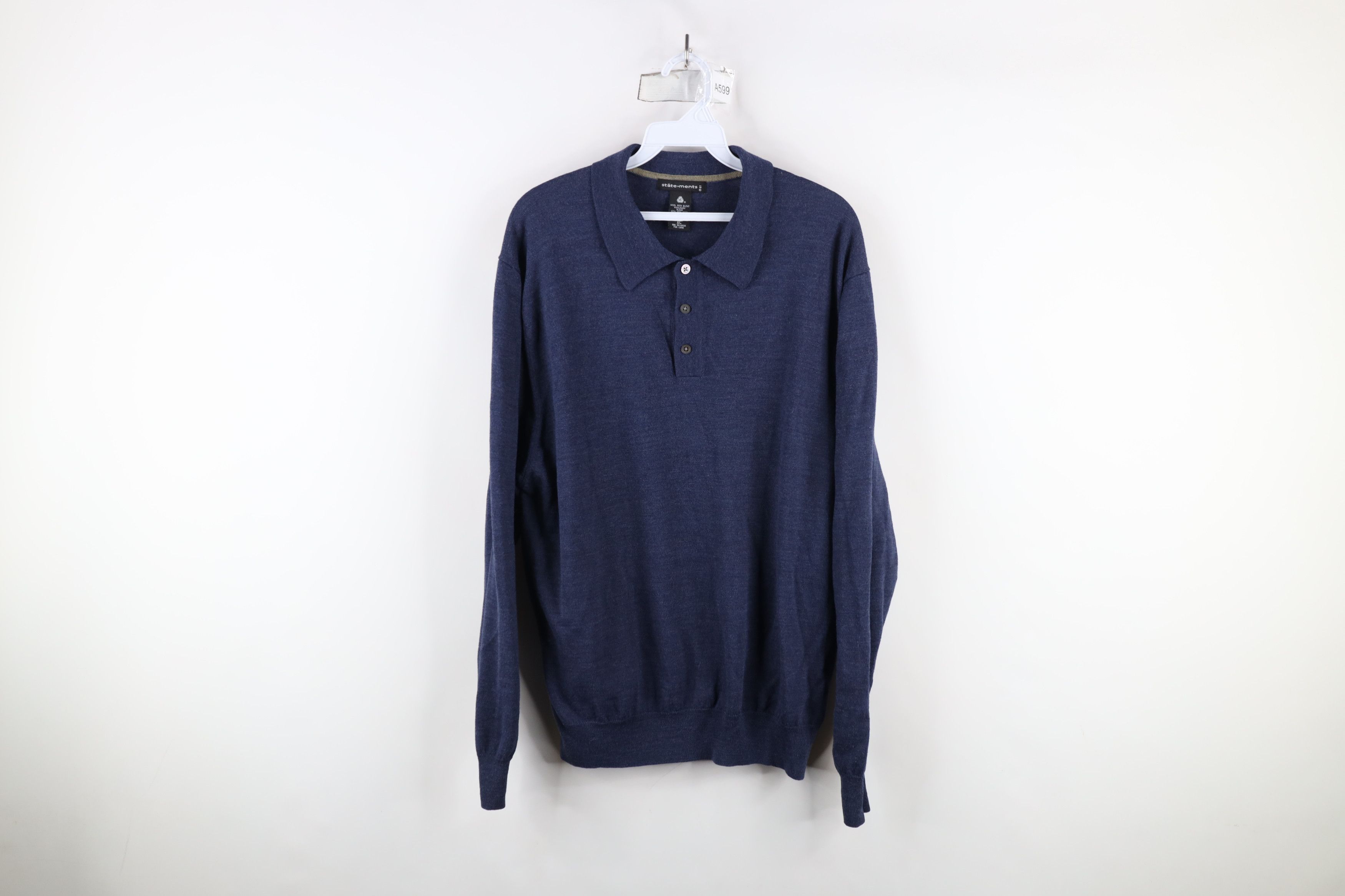 Vintage Vintage 90s Streetwear Wool Blend Knit Collared Sweater Blue Size US XL / EU 56 / 4 - 1 Thumbnail
