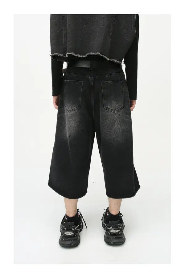 Japanese Brand moto Loose wide-leg vintage distressed flared denim shorts Size US 32 / EU 48 - 6 Thumbnail