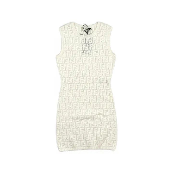 Fendi Fendi White Sleeveless Knit Dress with Logo -2507 Size S / US 4 / IT 40 - 1 Thumbnail