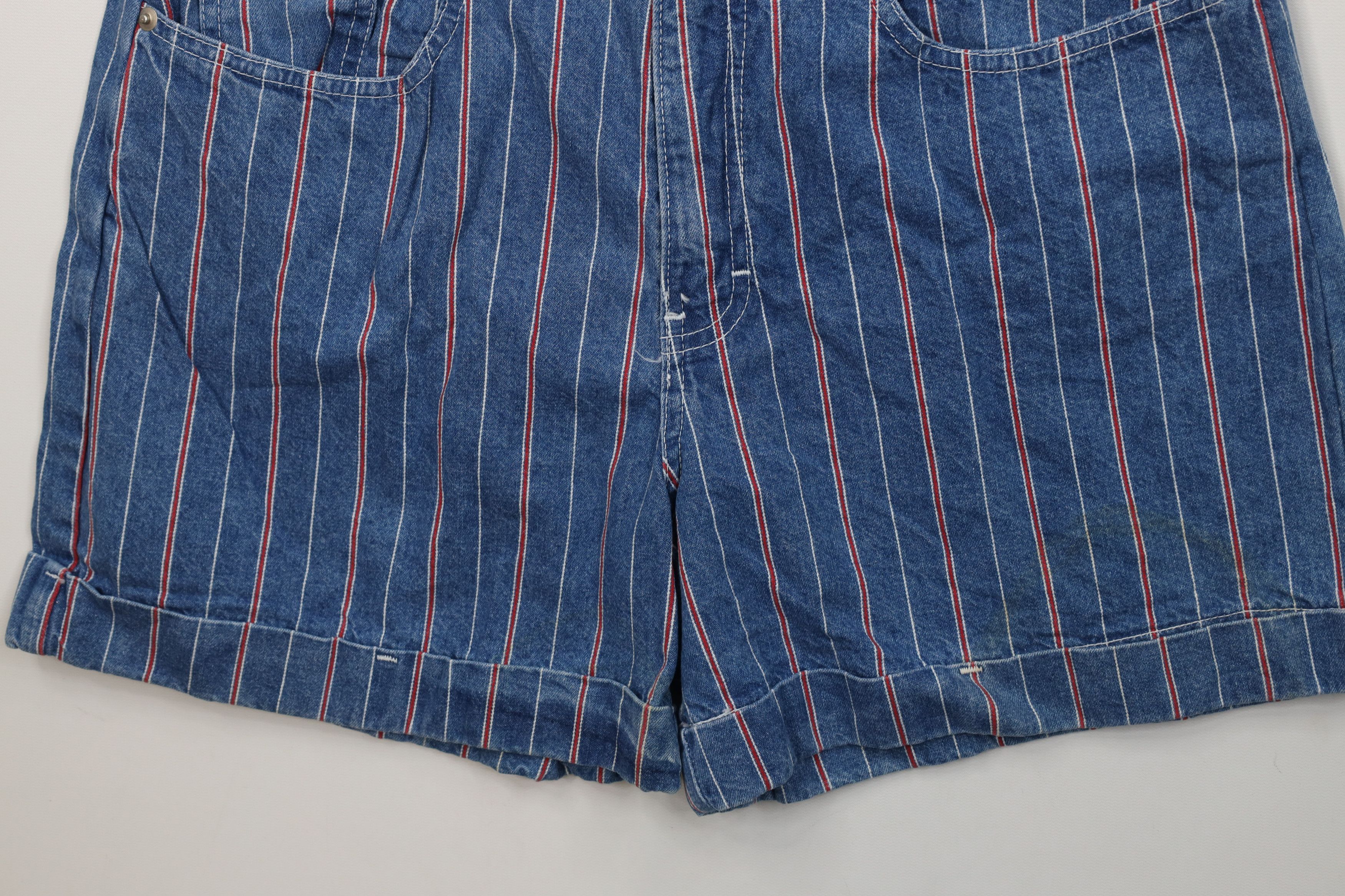 Vintage Vintage 90s Streetwear Cuffed Striped Denim Jean Shorts Size 34" / US 12 / IT 48 - 4 Thumbnail