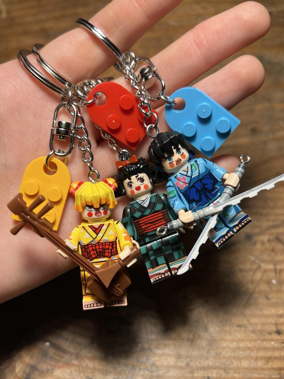 Anime Demon Slayer Zenitsu Inosuke anime minifigure keychain Size ONE SIZE - 1 Thumbnail