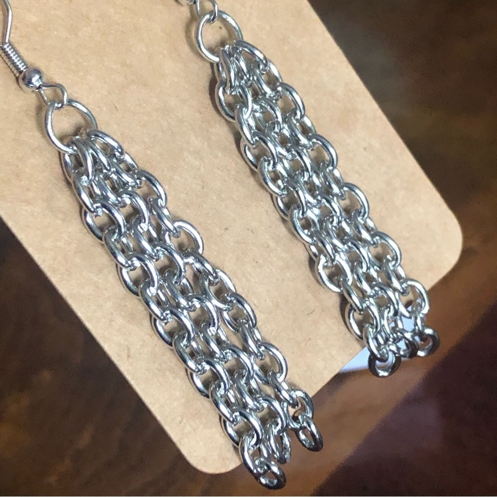 Jewelry Shiny silver plated triple chain dangle earrings Size ONE SIZE - 4 Thumbnail