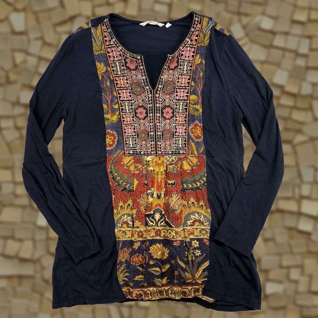 Soft Surroundings Soft Surroundings Blouse Tunic Womens PS Multicolor Floral Embroidered V-Neck Long Sleeve Casual Pullover Boho Shirt Daywear Size S / US 4 / IT 40 - 1 Thumbnail