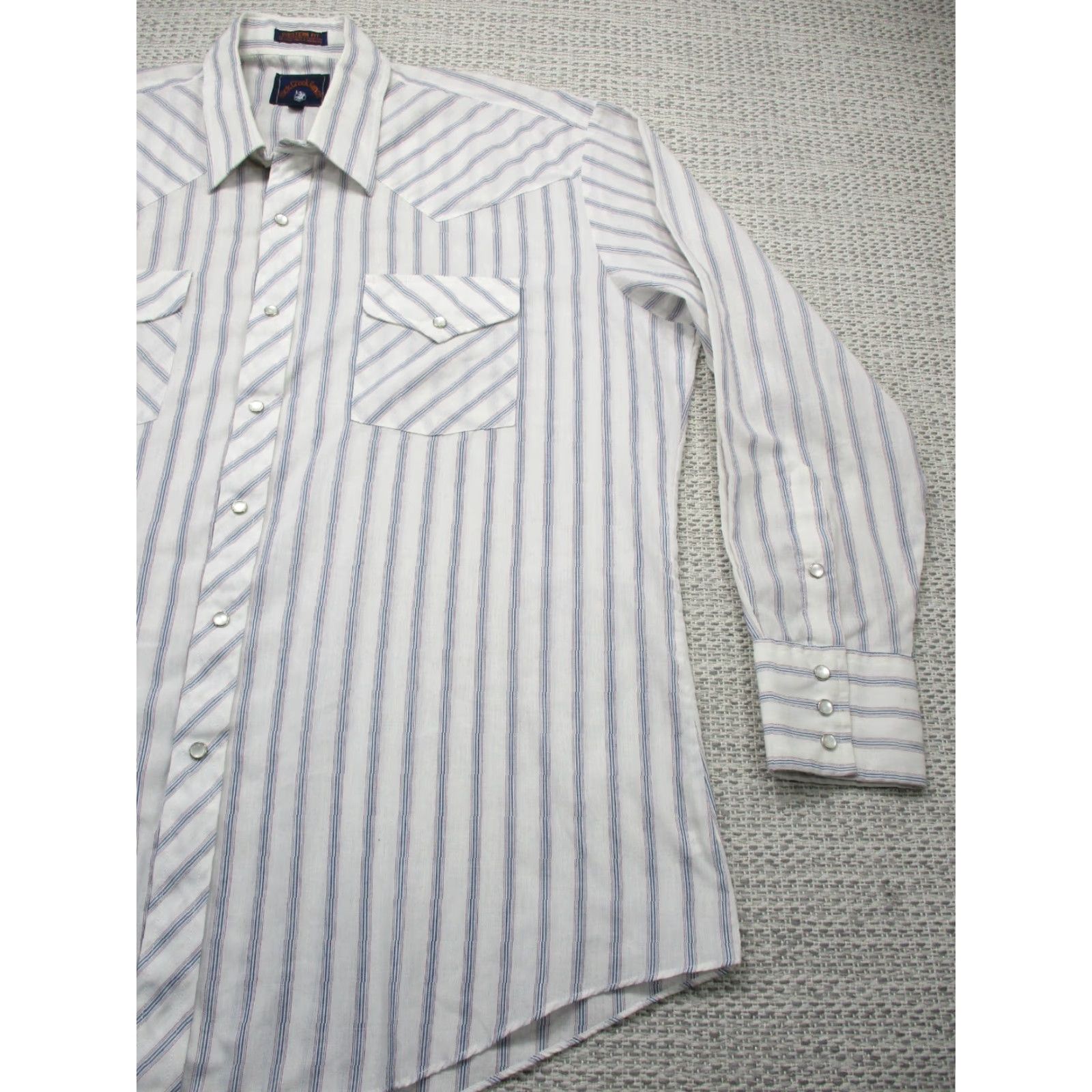 Vintage VTG Rock Creek Ranch Western Shirt Mens 17X34 Pearl Snap White Striped Cowboy Size US XL / EU 56 / 4 - 2 Thumbnail