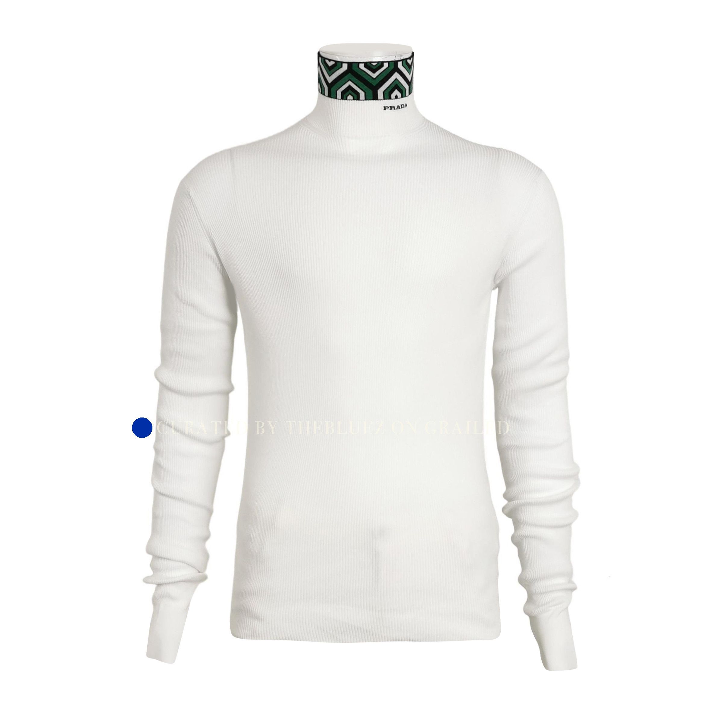Prada Geometric Collar Ribbed Sweater in White Size US M / EU 48-50 / 2 - 1 Thumbnail