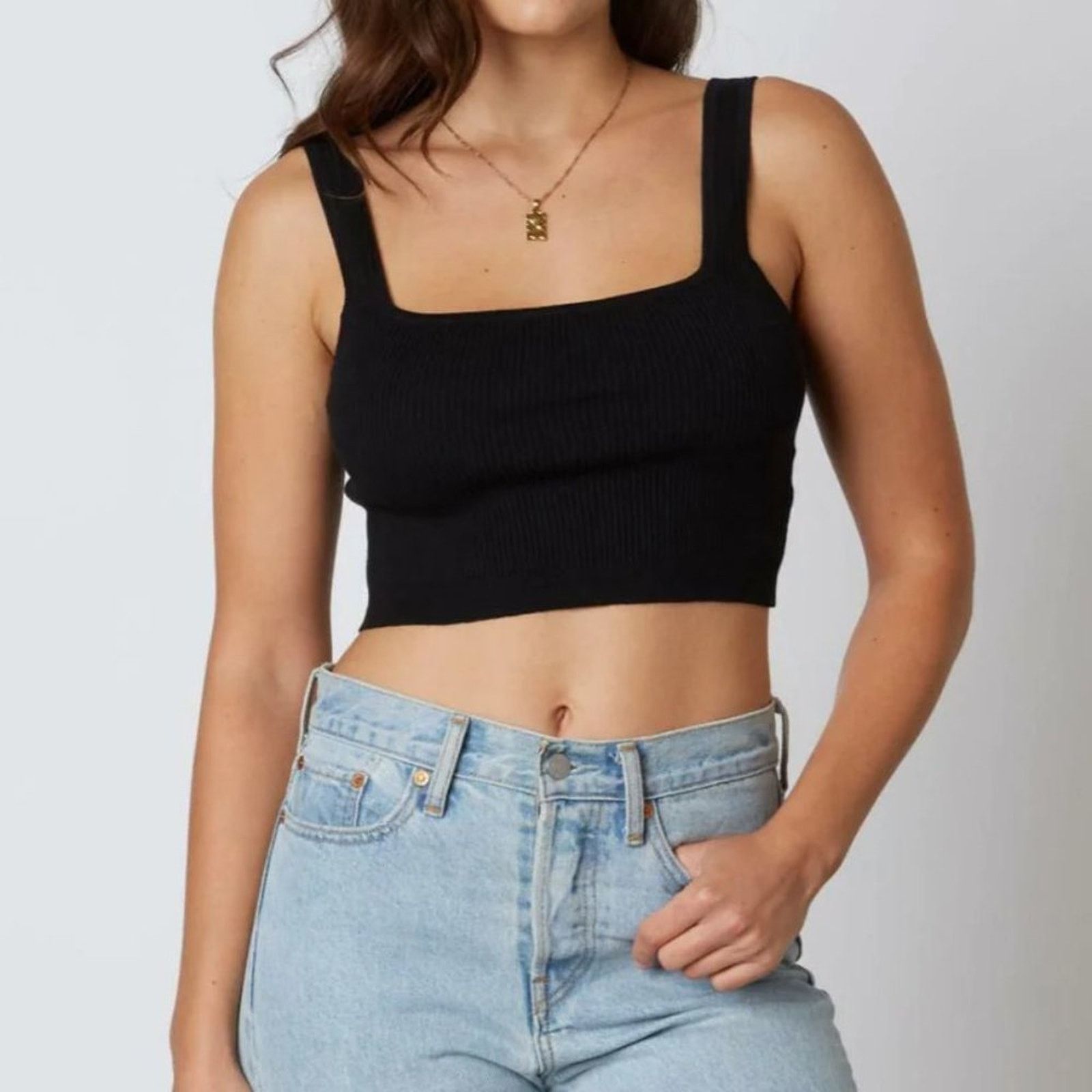 BP. BP Women's Knitted Rib Black Cropped Tank Top Sz XL Size XL / US 12-14 / IT 48-50 - 1 Thumbnail