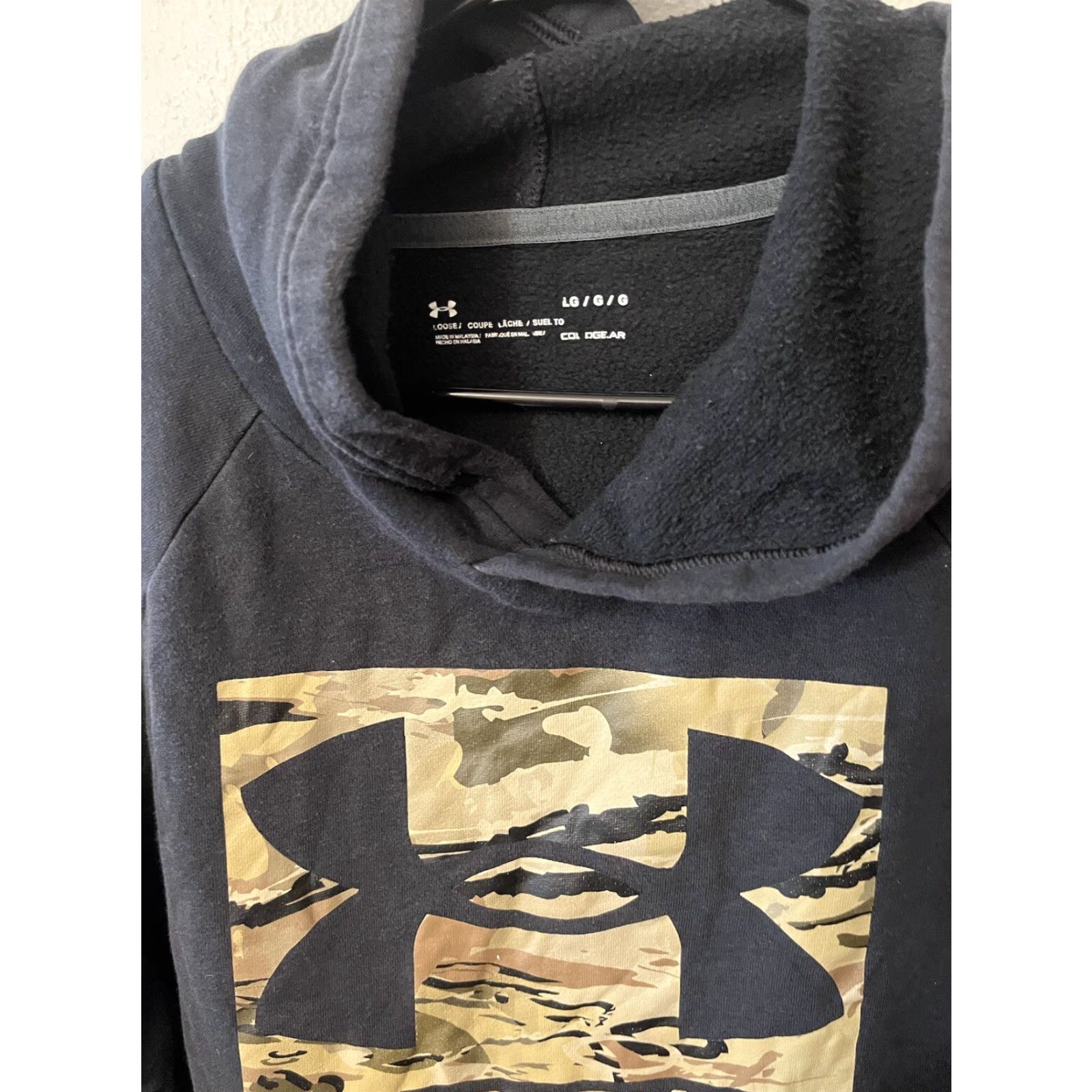 Under Armour Under Armour Mens Hoodie Black Logo Fleece Pullover Size L, Distressed, Regular Fit, Crew Neck, Long Sleeve, Cotton Blend, Shirt? Size US L / EU 52-54 / 3 - 2 Thumbnail