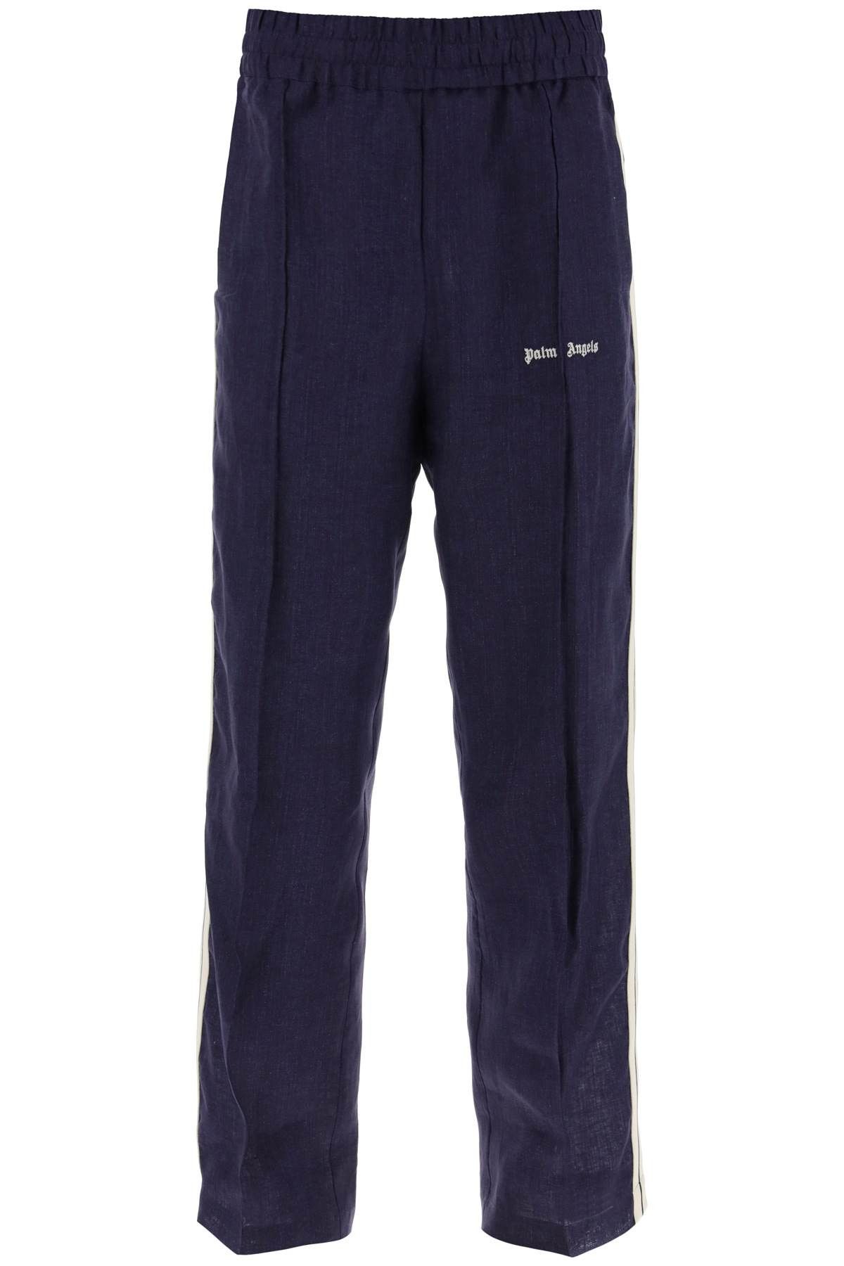 image of Palm Angels Linen Joggers With Side Stripes in Blue, Men's (Size 30)