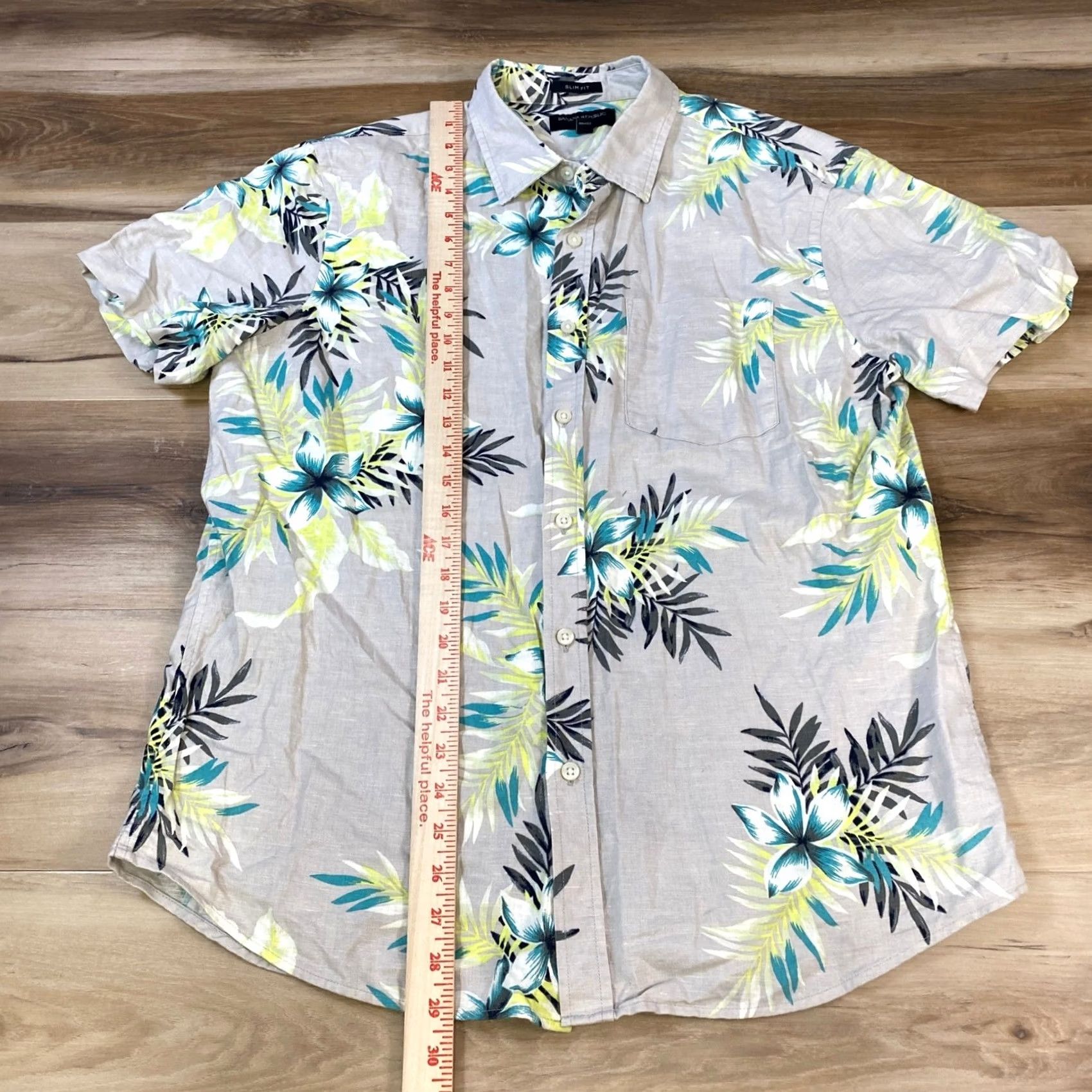 Banana Republic Banana Republic Shirt Men Large Slim Fit Linen Blend Floral Gray Summer Size US L / EU 52-54 / 3 - 4 Thumbnail