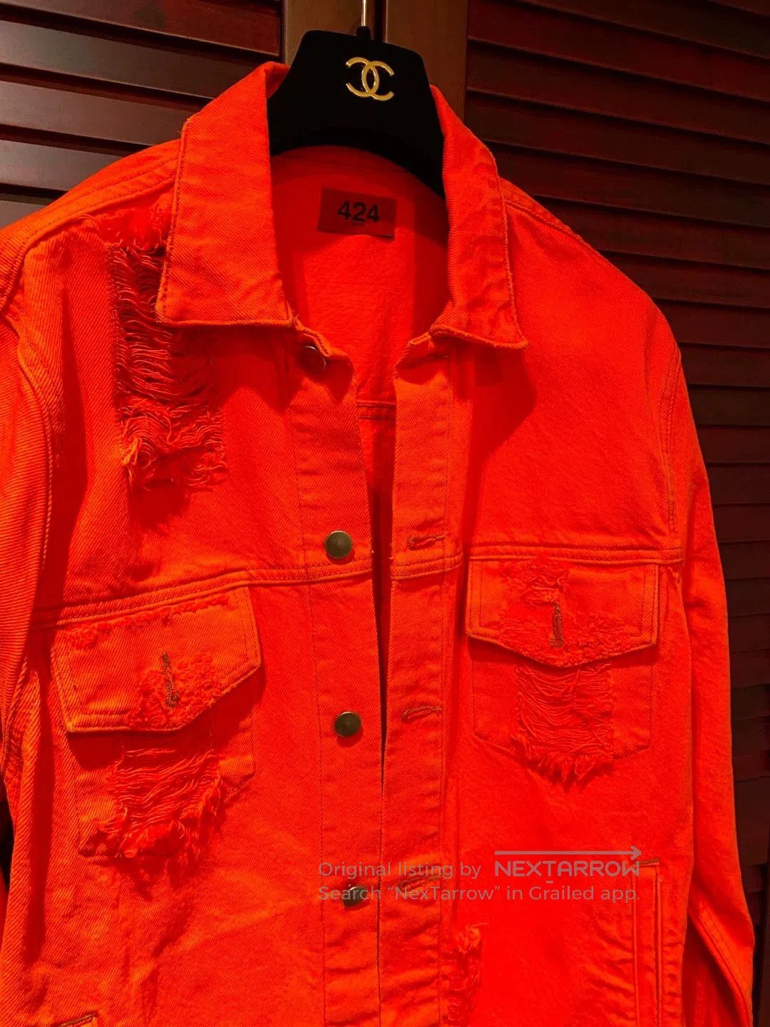 424 424 Men's Red Denim Jacket. Size US S / EU 44-46 / 1 - 2 Thumbnail