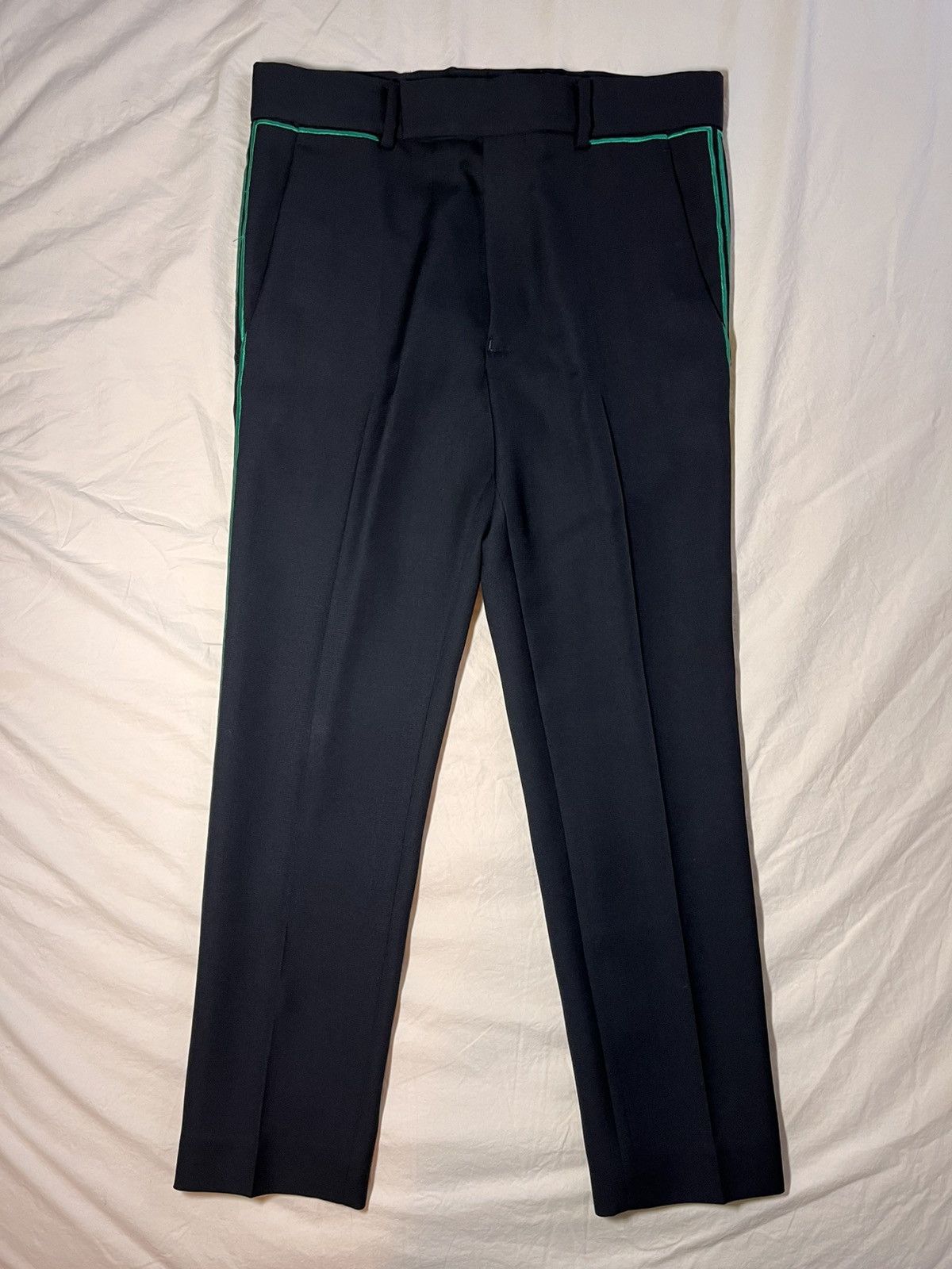 Haider Ackermann SS19 Green Stripe Embroidered Classic Trousers Size 46R - 2 Thumbnail