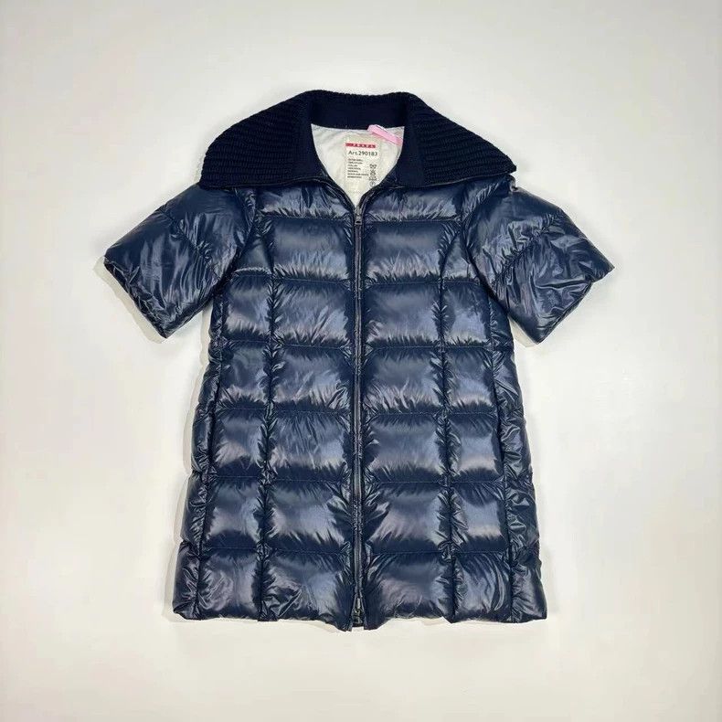 Prada Prada Wool collar Tibetan blue short-sleeved long down jack Size US XXS / EU 40 - 1 Thumbnail