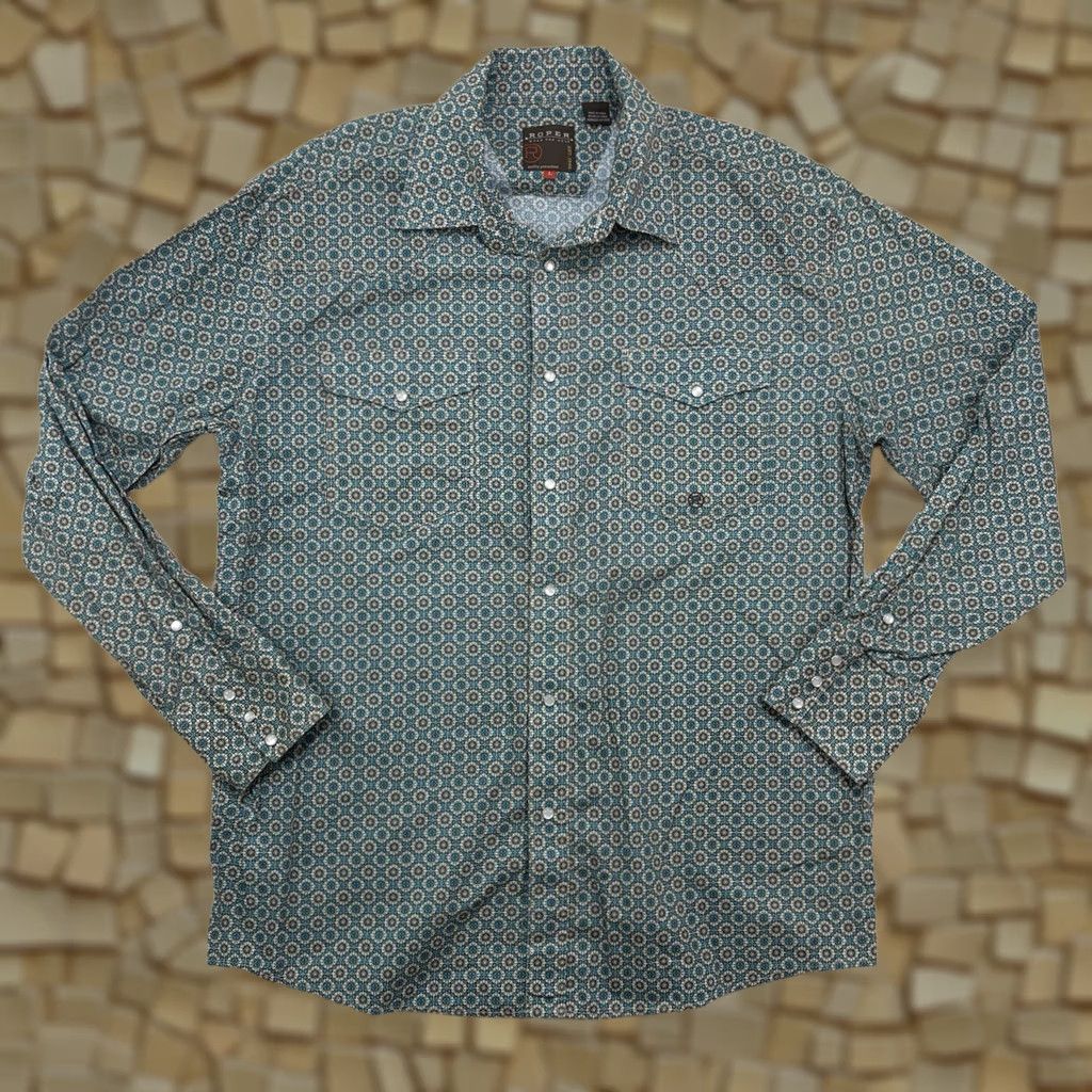 Roper Roper Cotton Long Sleeve Western Shirt Mens L Blue Aztec Cowboy Button-Up Snap Collar Geometric Pattern Casual Regular Size US L / EU 52-54 / 3 - 1 Thumbnail