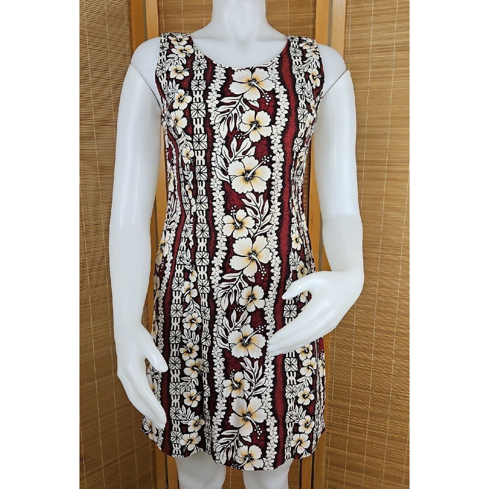 Vintage Hawaiian Flavor Tapa Cloth Print Dress M Brown Handmade Slee Size M / US 6-8 / IT 42-44 - 2 Thumbnail
