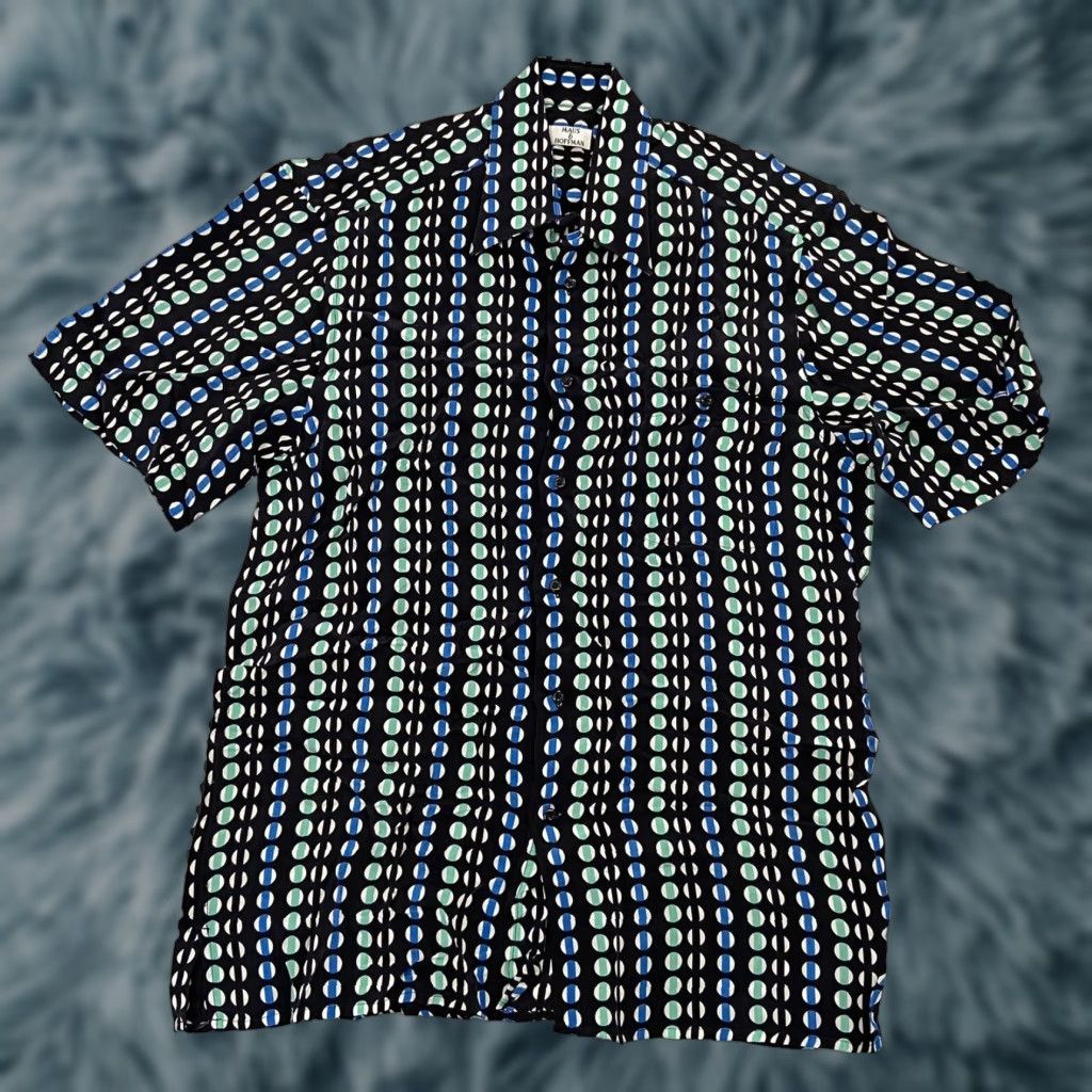 VINTAGE Maus & Hoffman Men's Short Sleeve Button-Up Shirt Adult Medium Multicolor Geometric Pattern Casual Fashion