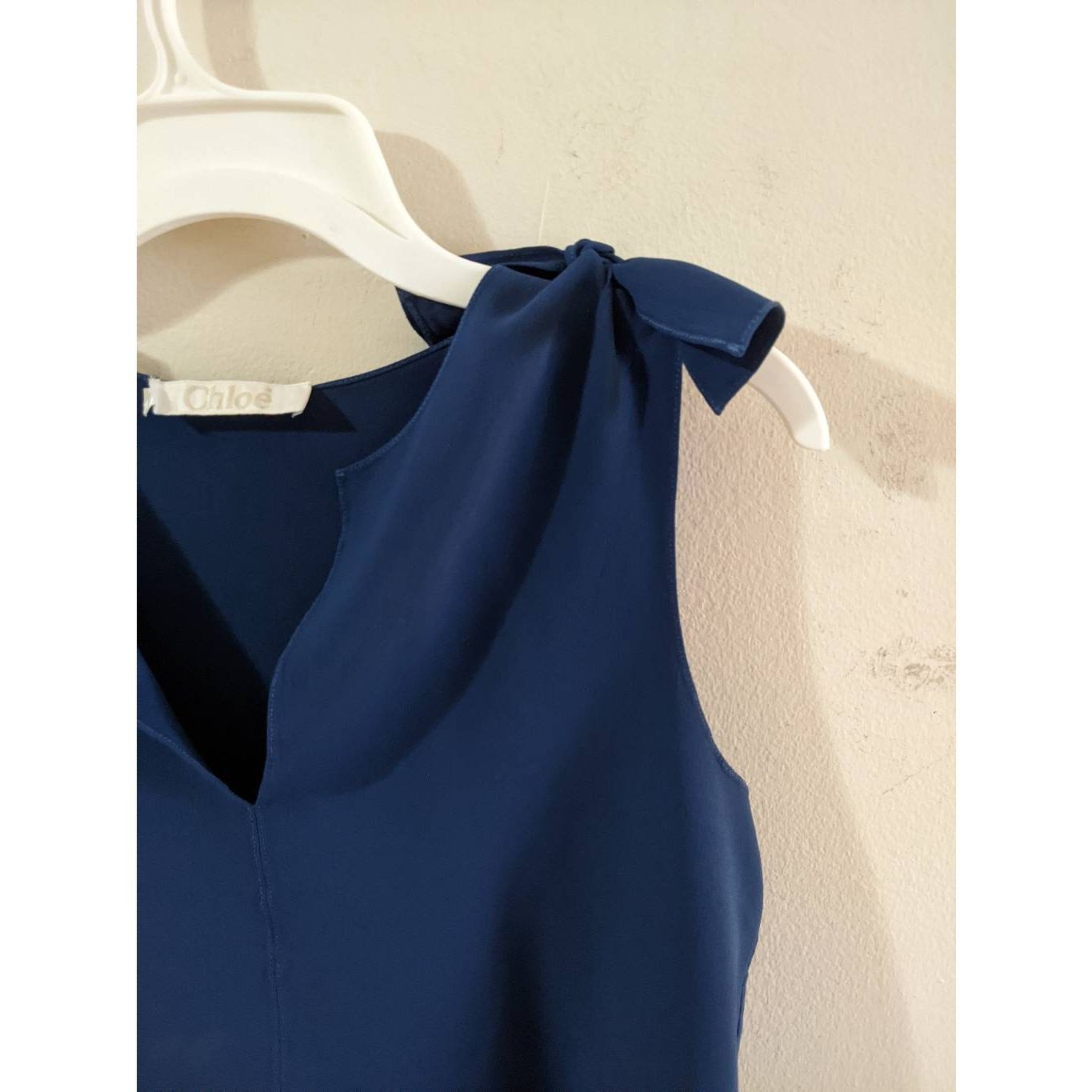 Chloe Chloé Navy Blue Sleeveless Blouse V-Neck Tie Shoulder Elegan Size XS / US 0-2 / IT 36-38 - 12 Thumbnail