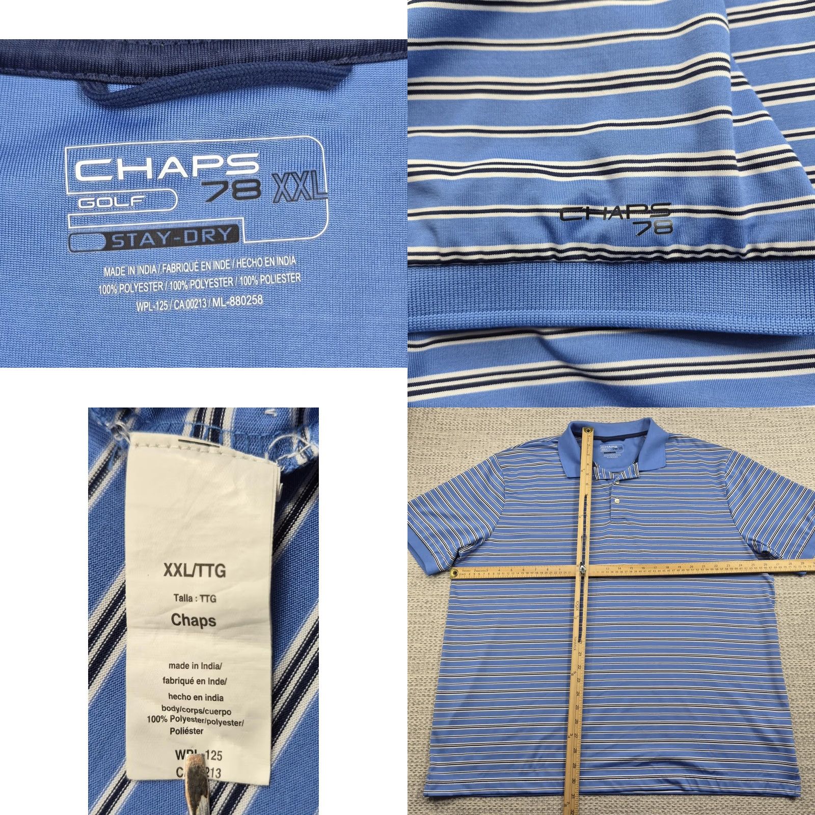 Chaps Chaps Golf Polo Shirt Mens 2XL Blue Stripe Stay-Dry Performance Moisture Wicking Shirt Size US XXL / EU 58 / 5 - 8 Thumbnail