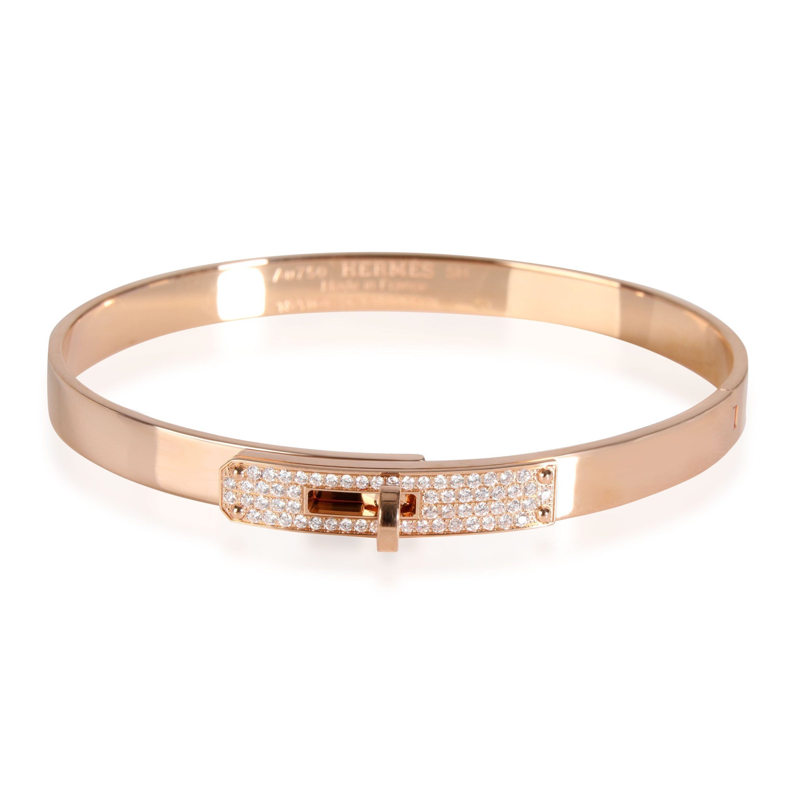 image of Hermes Kelly Diamond Bangle In 18K Rose Gold 0.36 Ctw, Women's