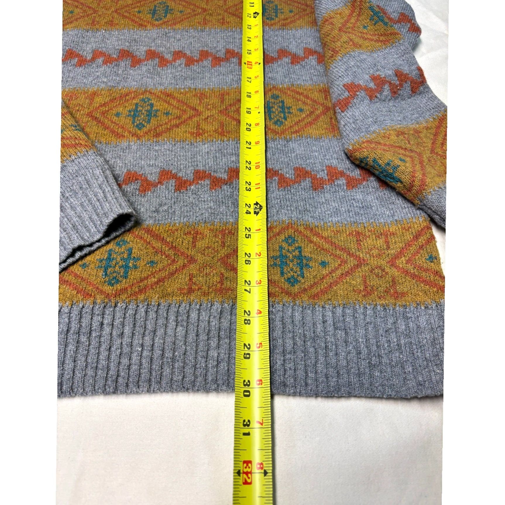 CO Levi Strauss Co Mens L Geometric Pattern Wool Blend Sweater Gray Orange Size US L / EU 52-54 / 3 - 6 Thumbnail