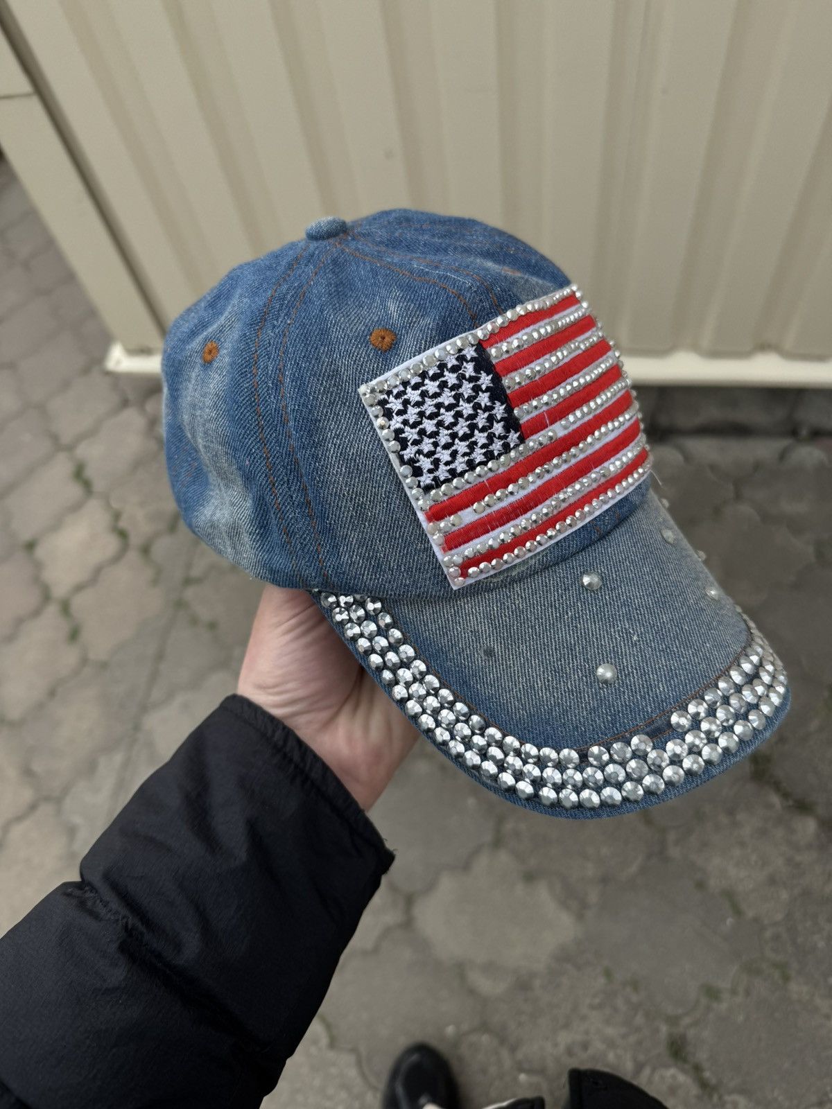 If Six Was Nine Y2K Opium Gothic Punk Style Denim Big American Flag Cap Size ONE SIZE - 2 Thumbnail