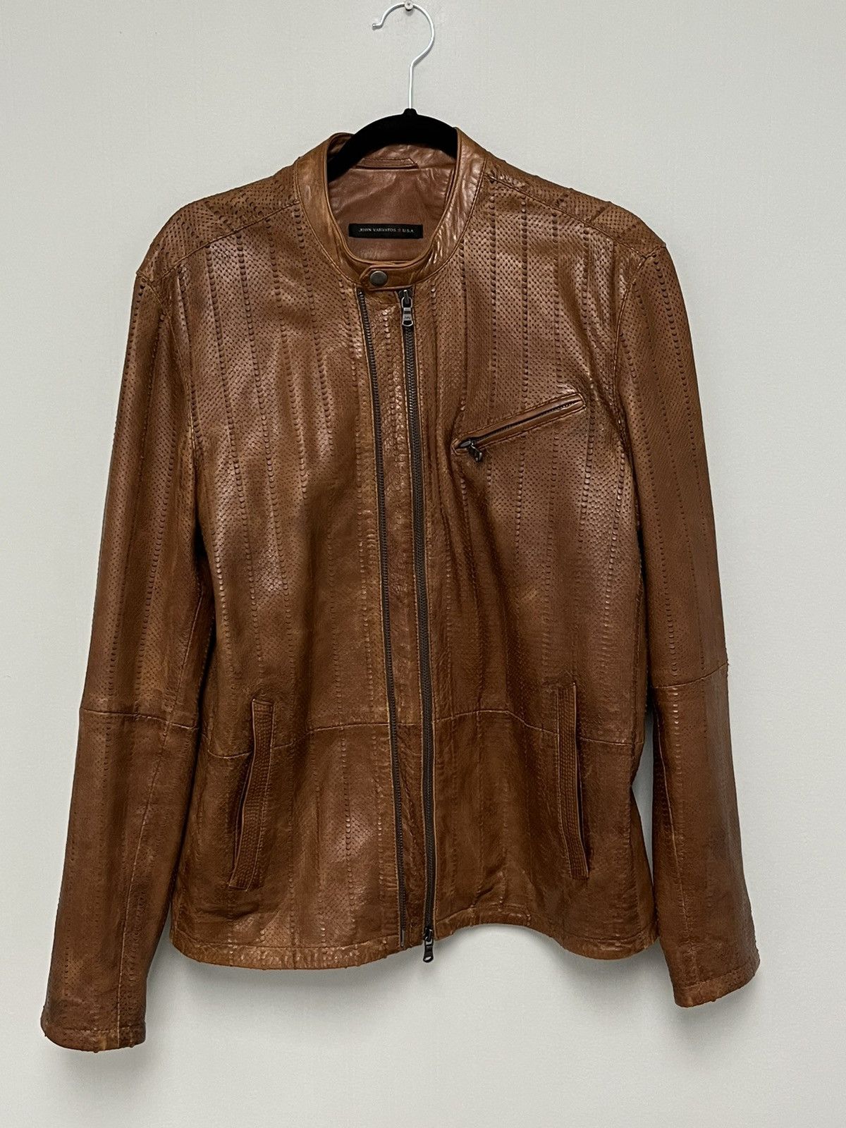 John Varvatos Laser cut leather racer jacket. Size medium Size US M / EU 48-50 / 2 - 7 Thumbnail