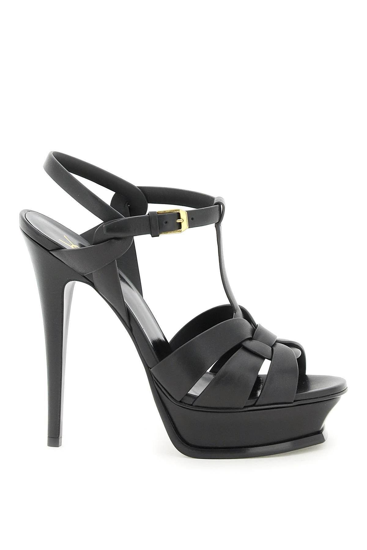 image of YVES Saint Laurent Plateau Tribute Sandals Size Eu 38 For Women in Black