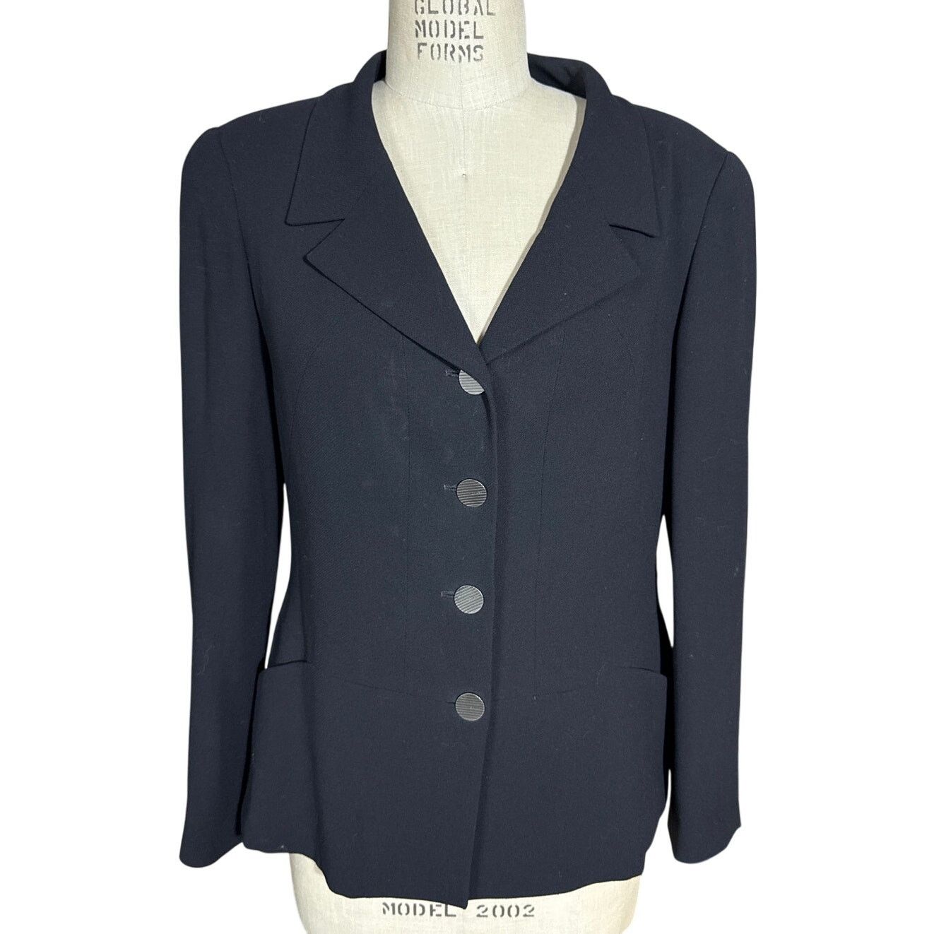 Vintage Chanel Single Breasted Fitted Wool Blazer in Black